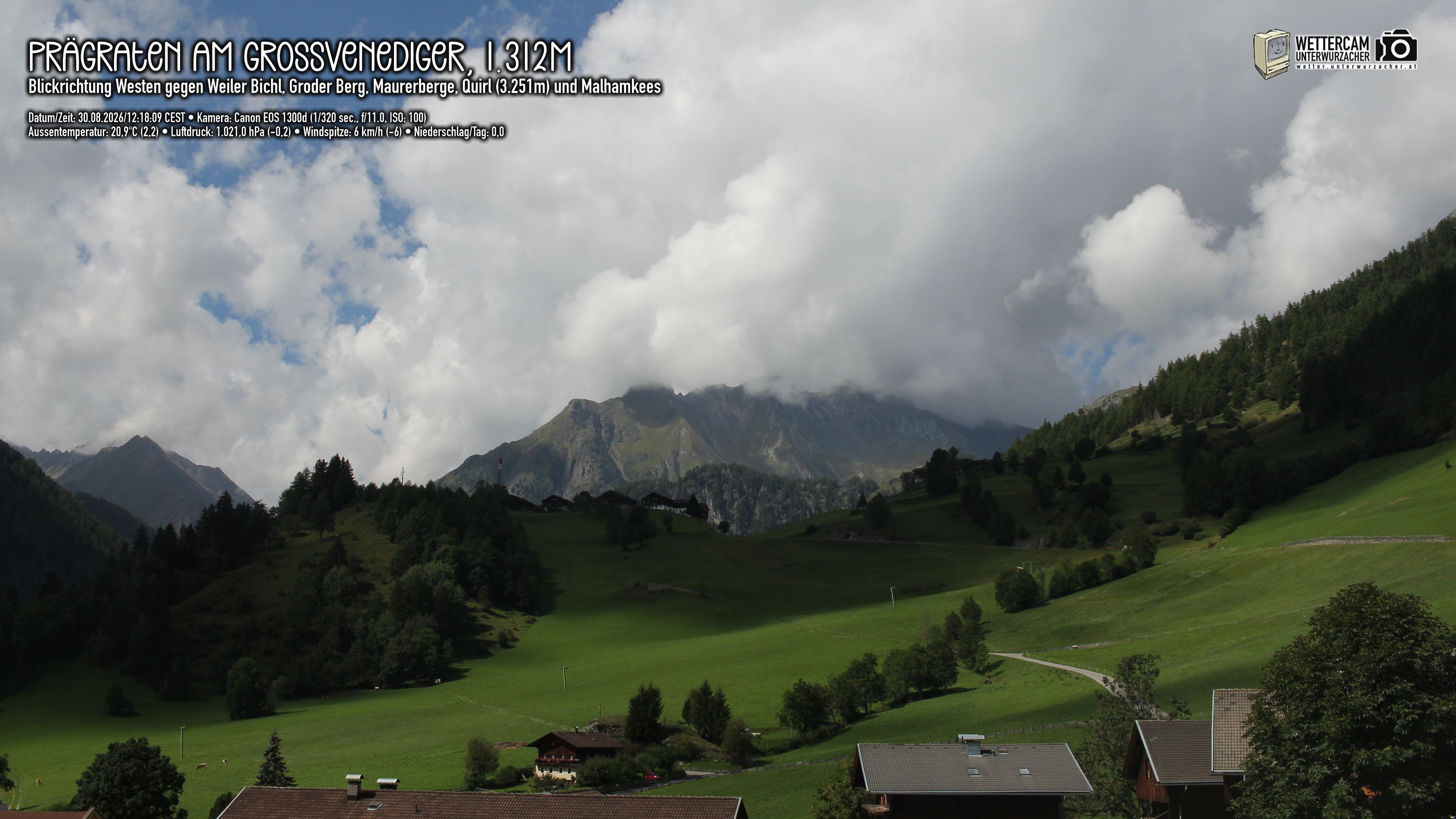 Archiv Foto Webcam Prägraten am Großvenediger - Dorf Bichl und Maurer Berge
