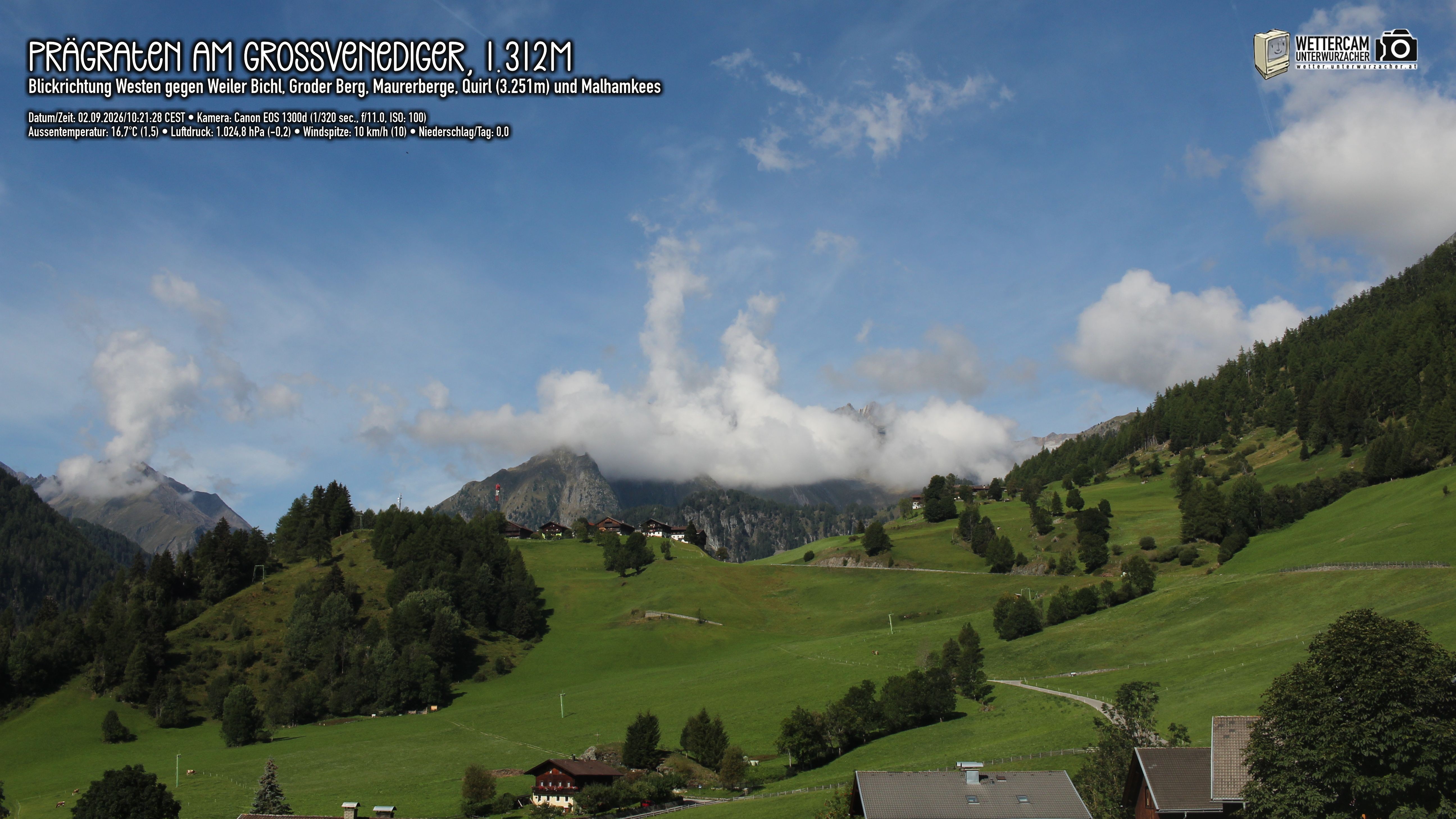 Archived image Webcam Prägraten am Großvenediger - Maurer Berge