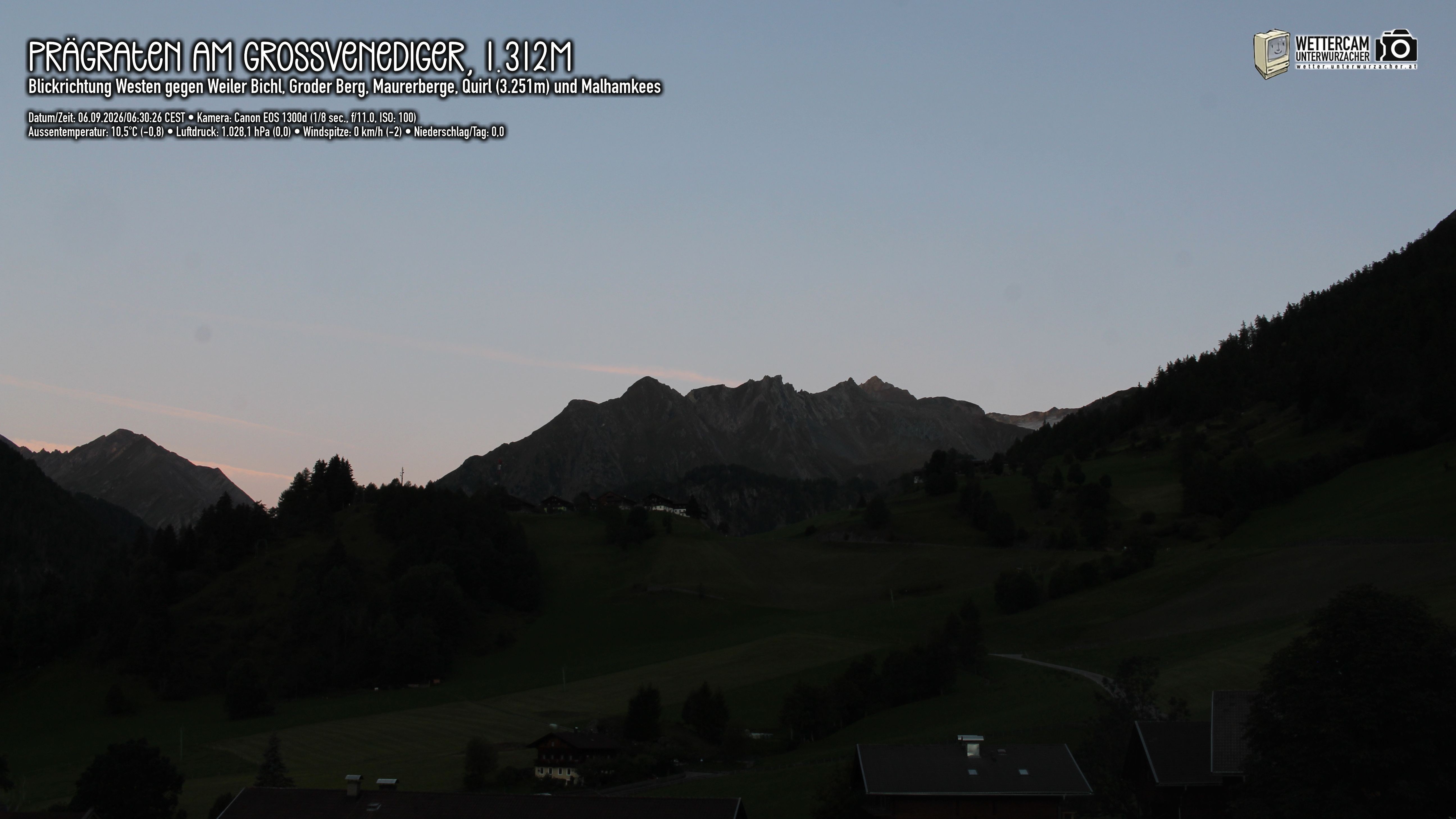 Archiv Foto Webcam Prägraten am Großvenediger - Dorf Bichl und Maurer Berge