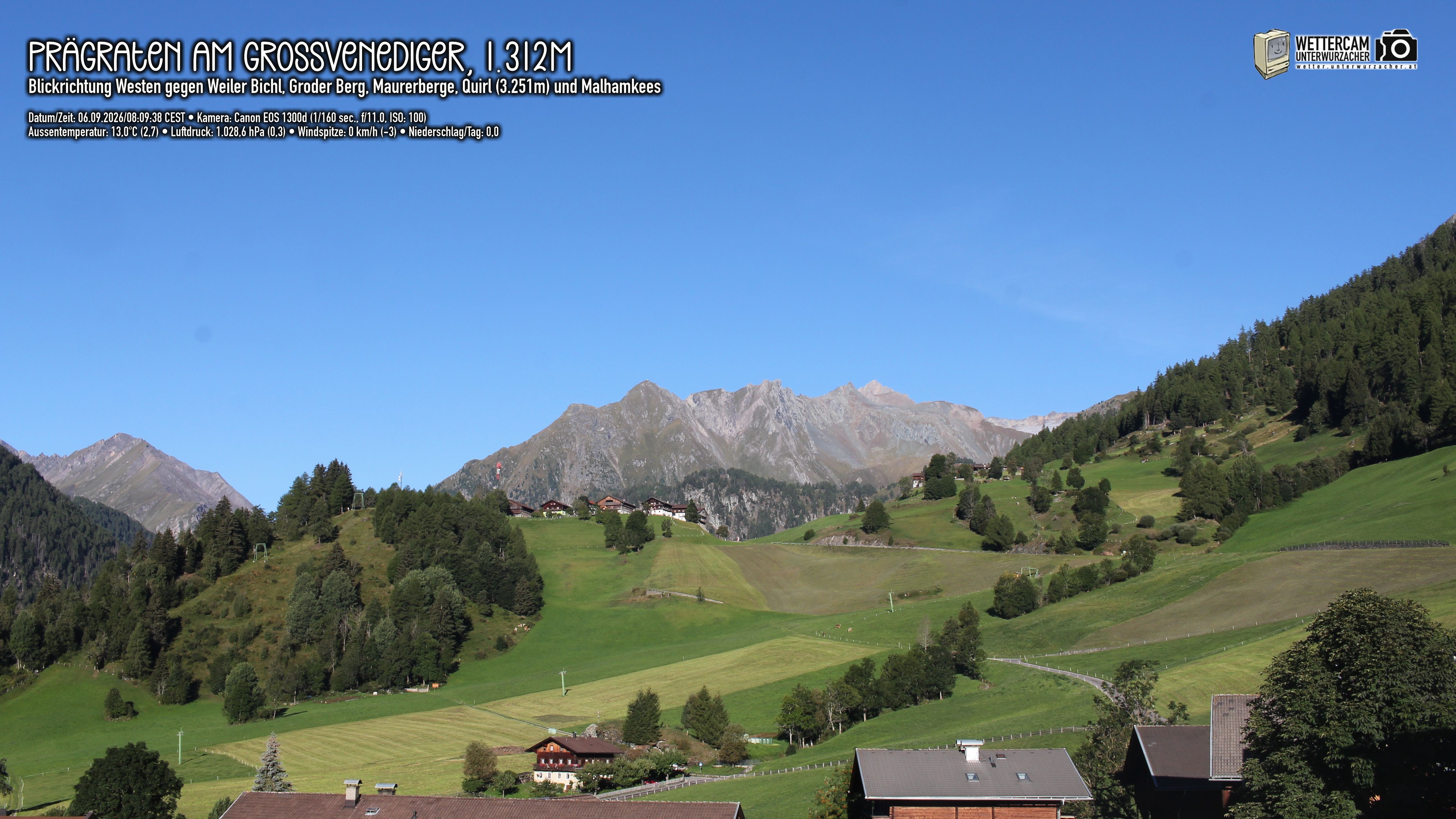 Archiv Foto Webcam Prägraten am Großvenediger - Dorf Bichl und Maurer Berge