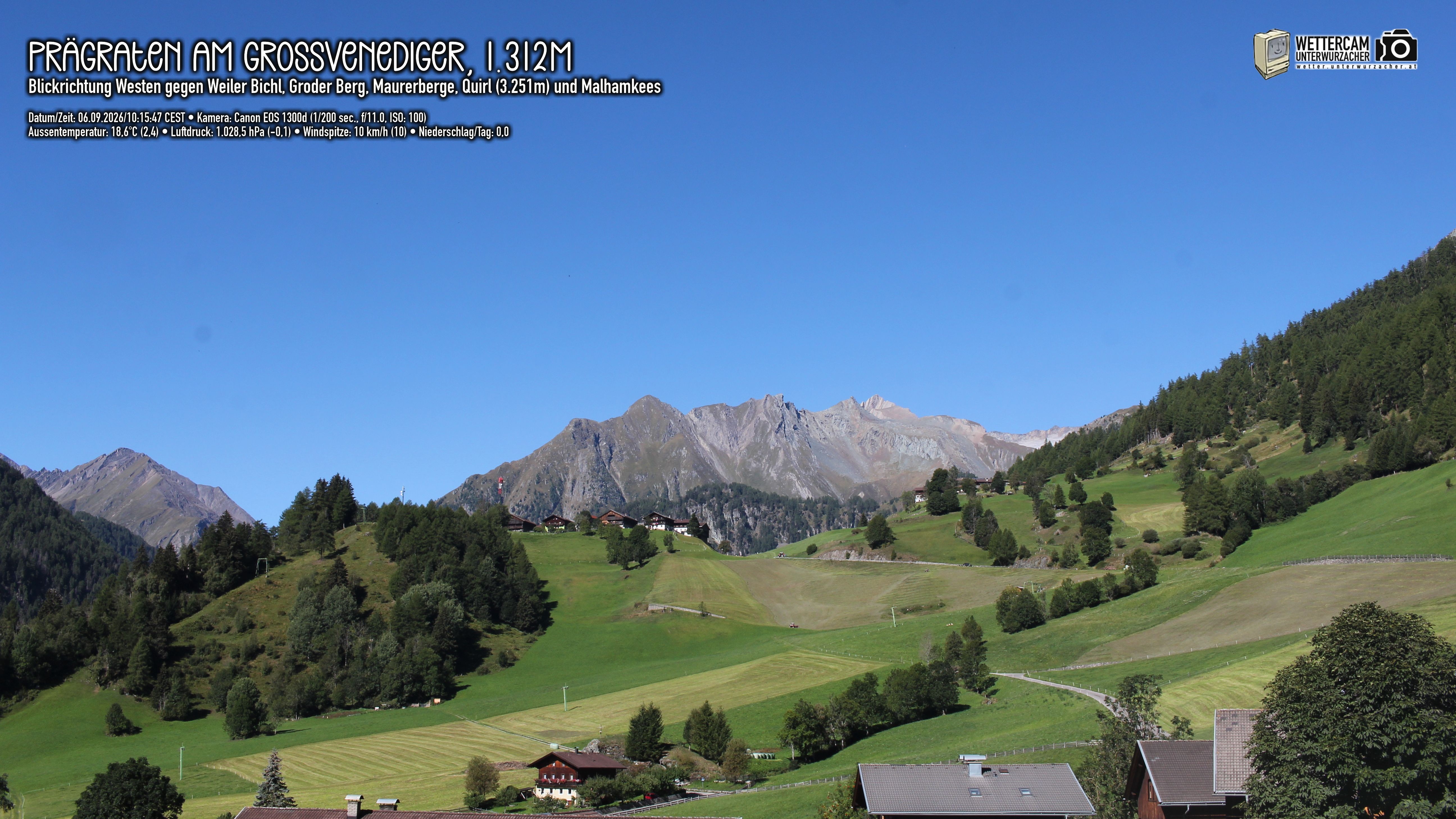 Archiv Foto Webcam Prägraten am Großvenediger - Dorf Bichl und Maurer Berge