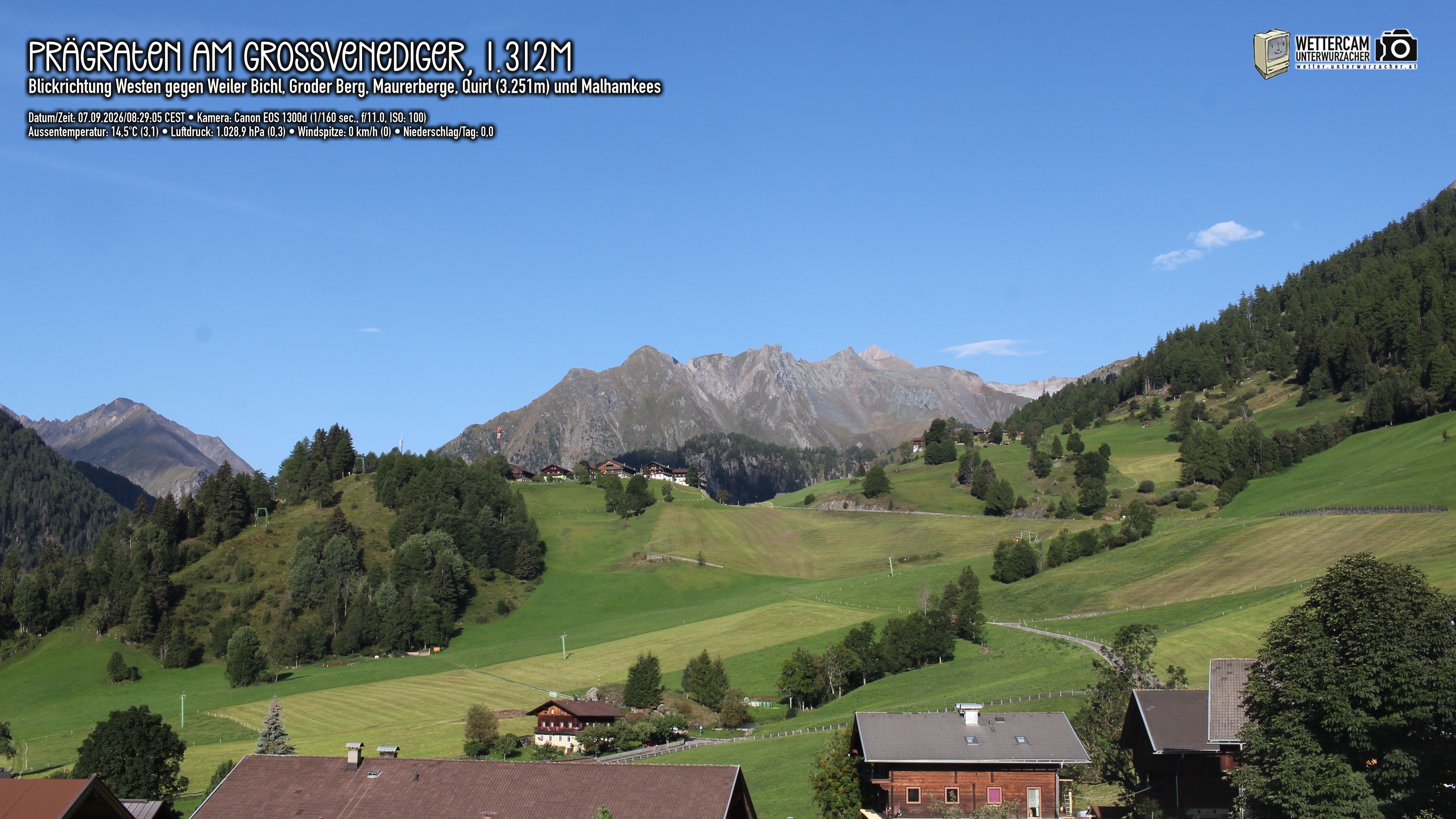 Archiv Foto Webcam Prägraten am Großvenediger - Dorf Bichl und Maurer Berge