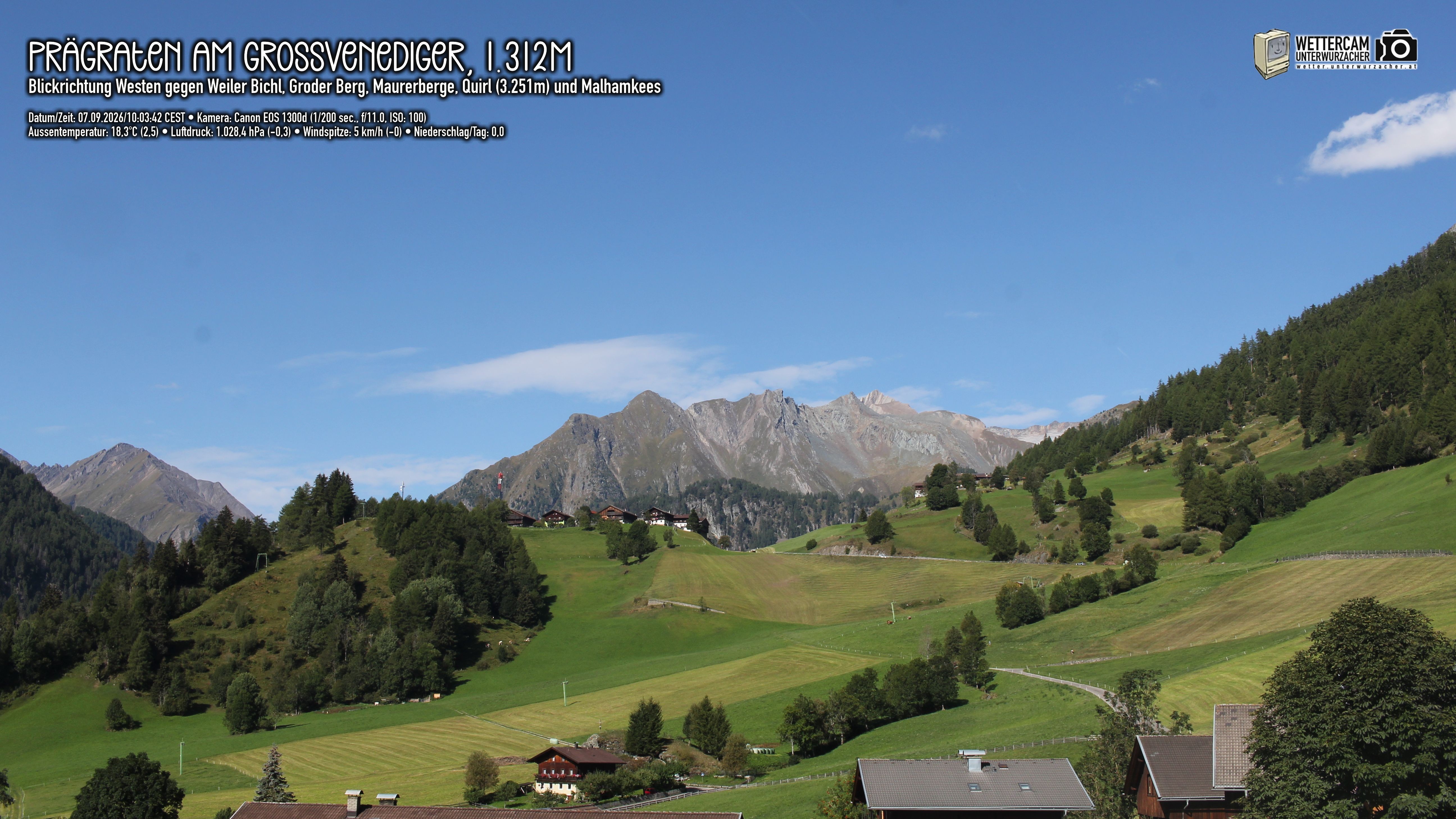Archiv Foto Webcam Prägraten am Großvenediger - Dorf Bichl und Maurer Berge