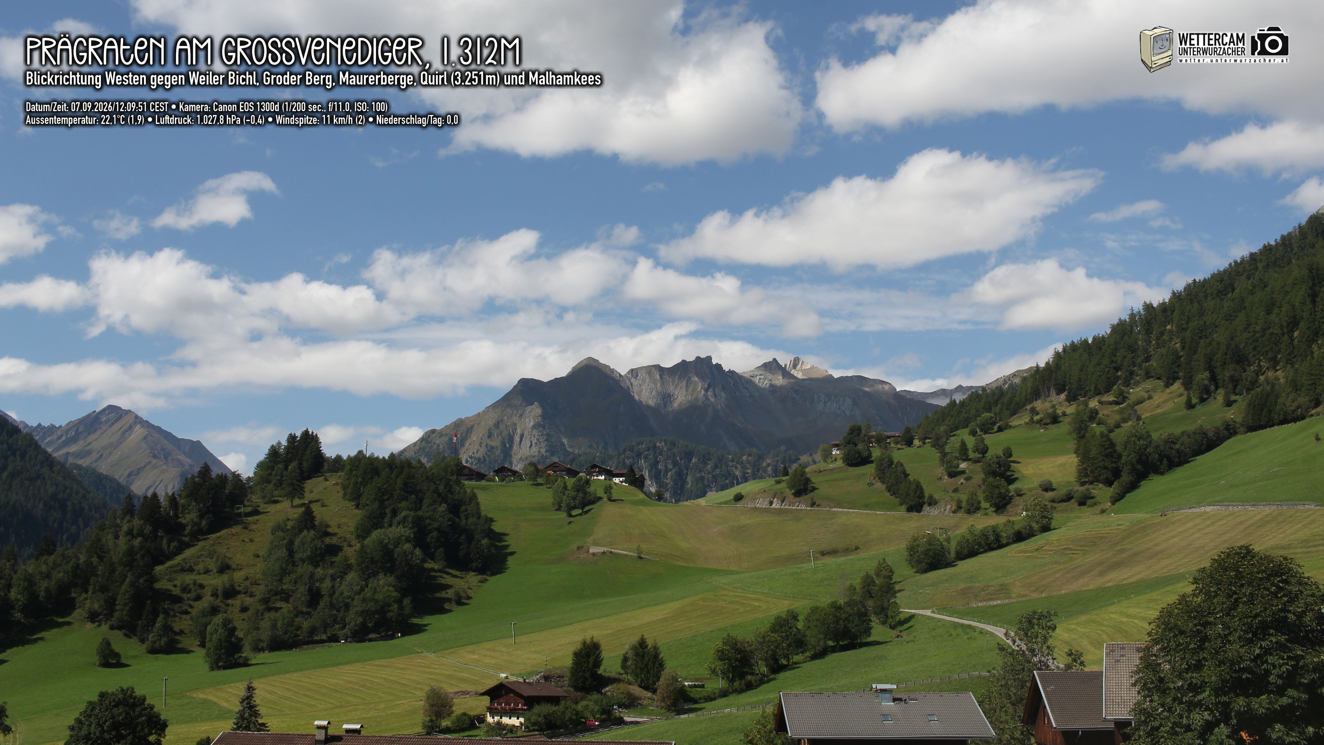 Archiv Foto Webcam Prägraten am Großvenediger - Dorf Bichl und Maurer Berge