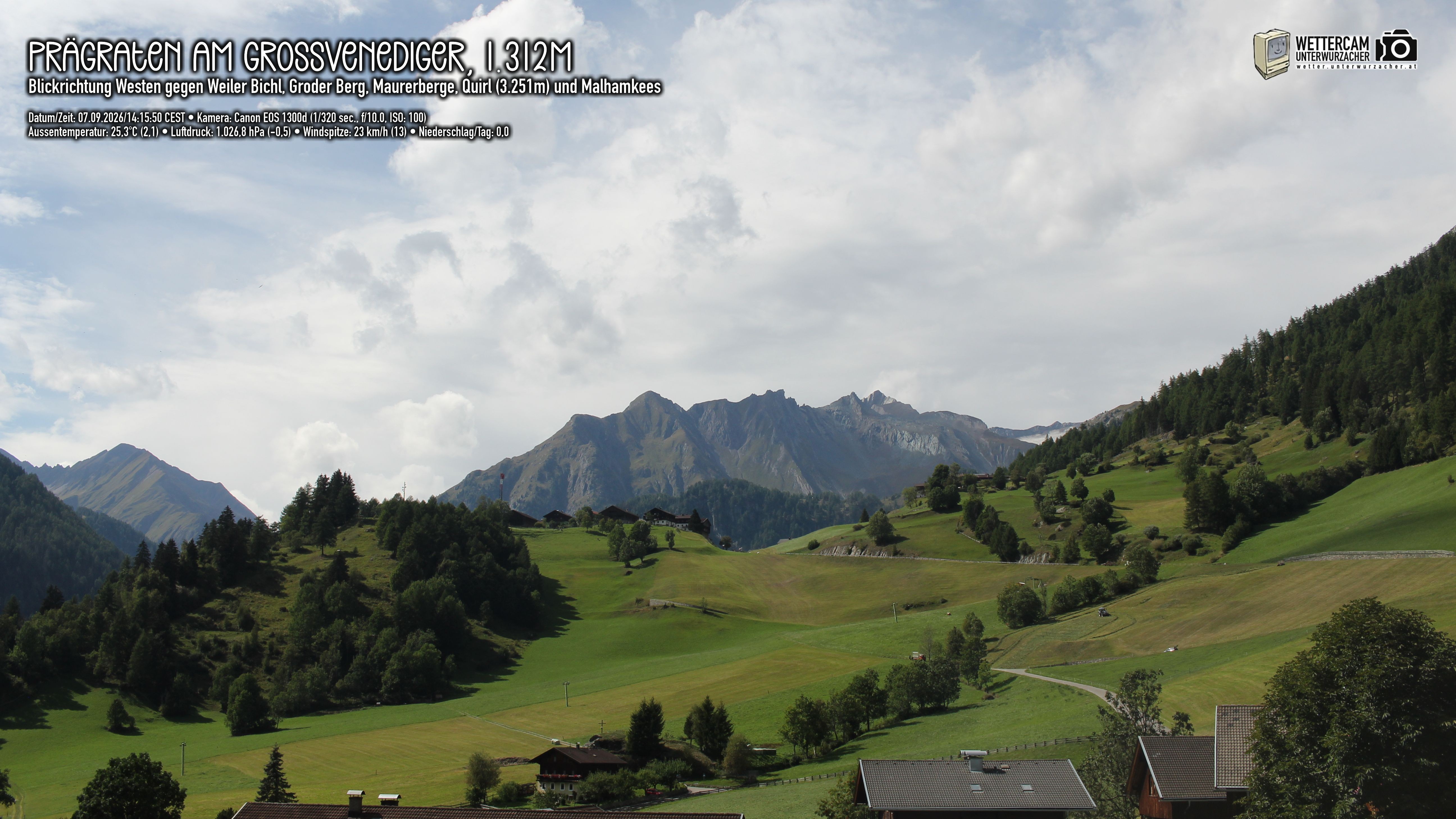 Archiv Foto Webcam Prägraten am Großvenediger - Dorf Bichl und Maurer Berge