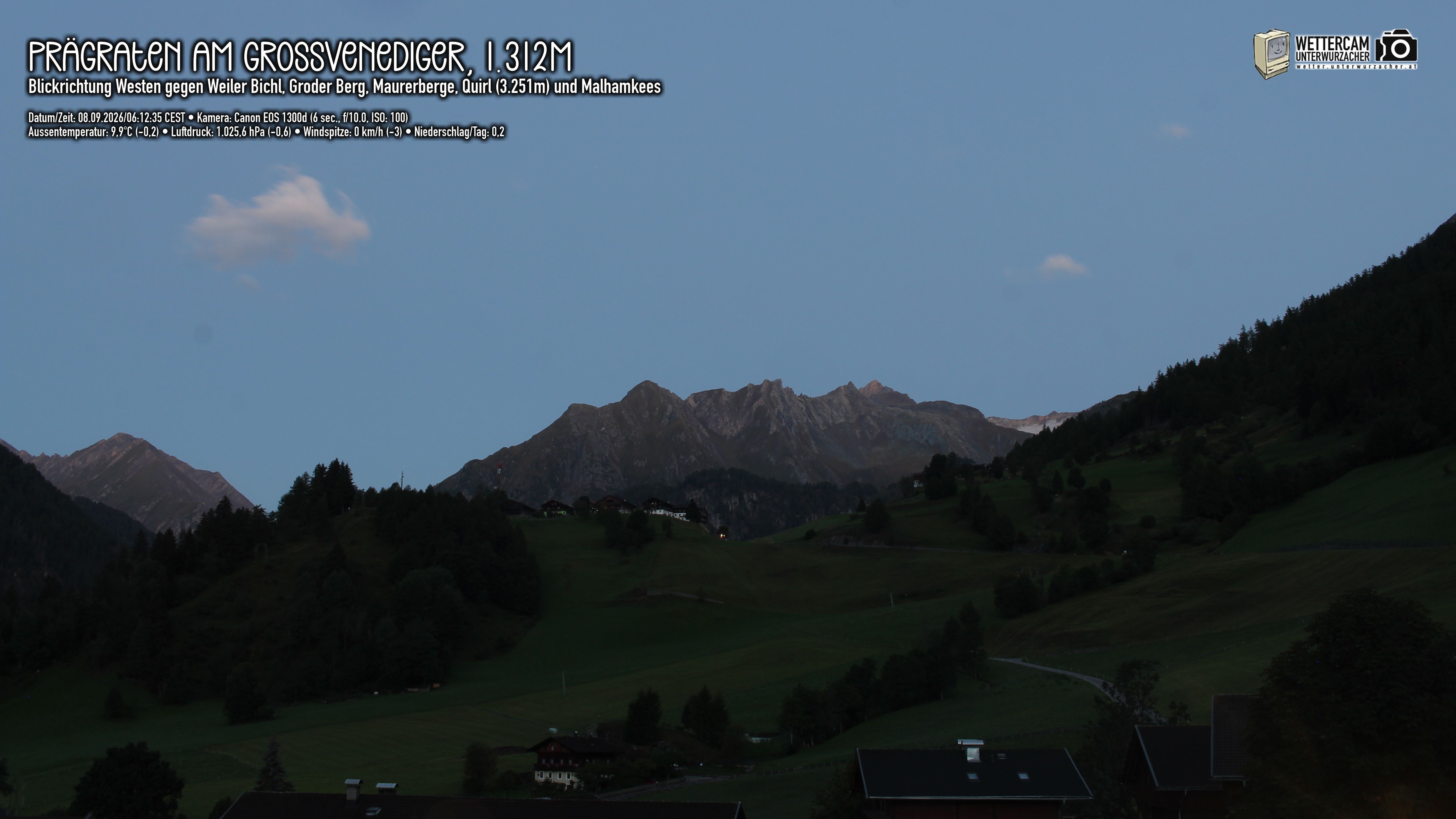 Archiv Foto Webcam Prägraten am Großvenediger - Dorf Bichl und Maurer Berge