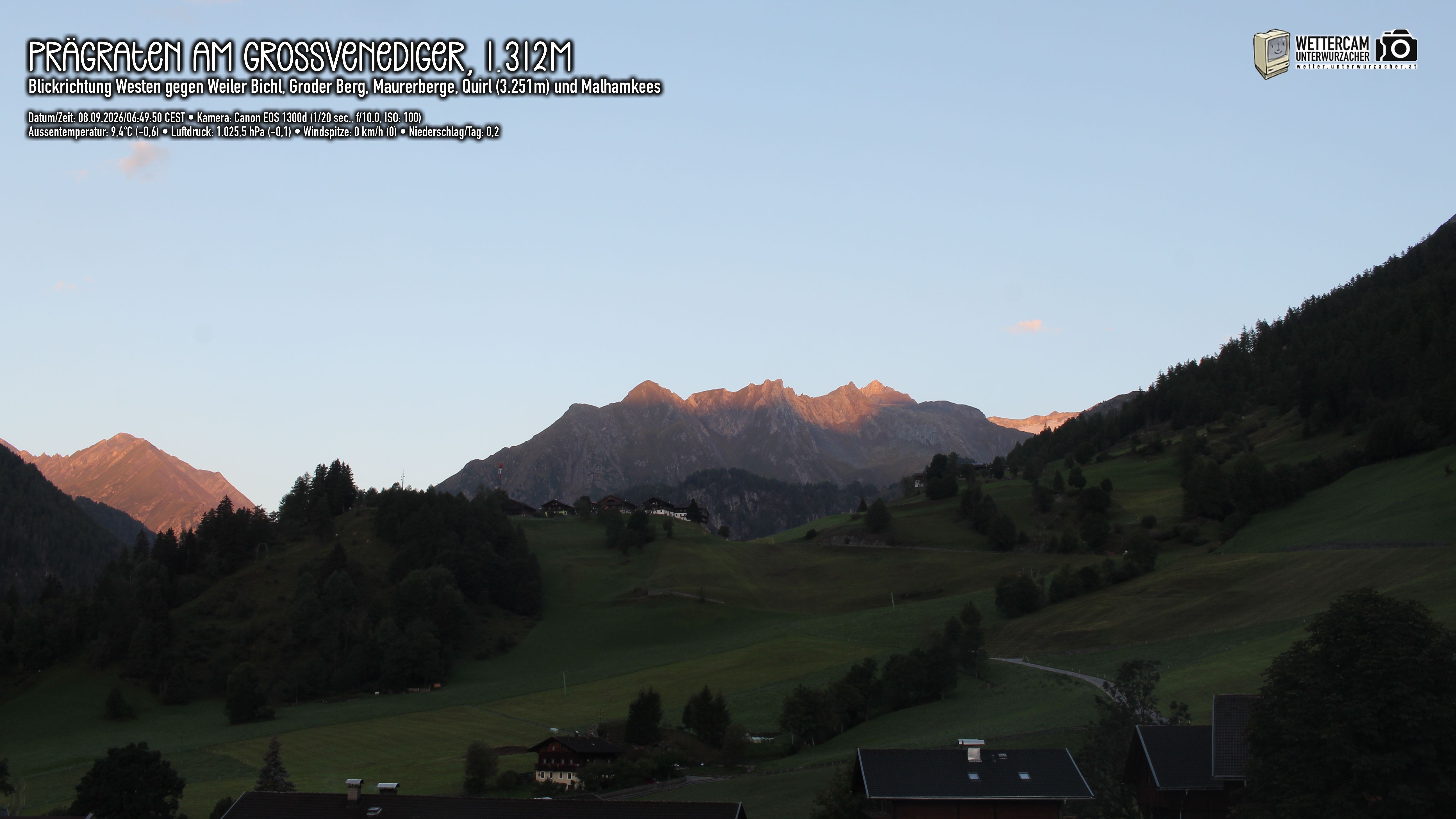 Archiv Foto Webcam Prägraten am Großvenediger - Dorf Bichl und Maurer Berge