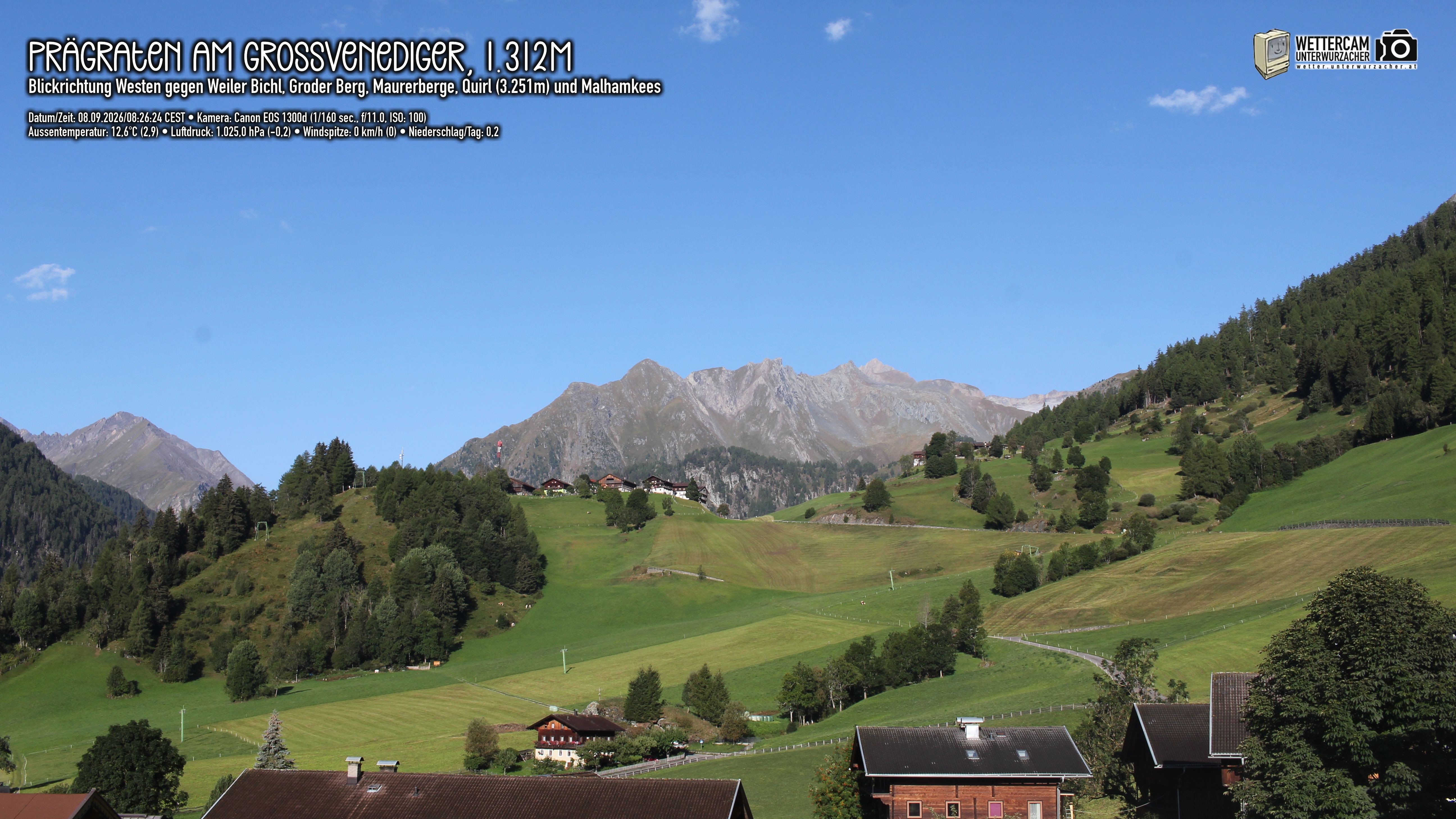 Archiv Foto Webcam Prägraten am Großvenediger - Dorf Bichl und Maurer Berge