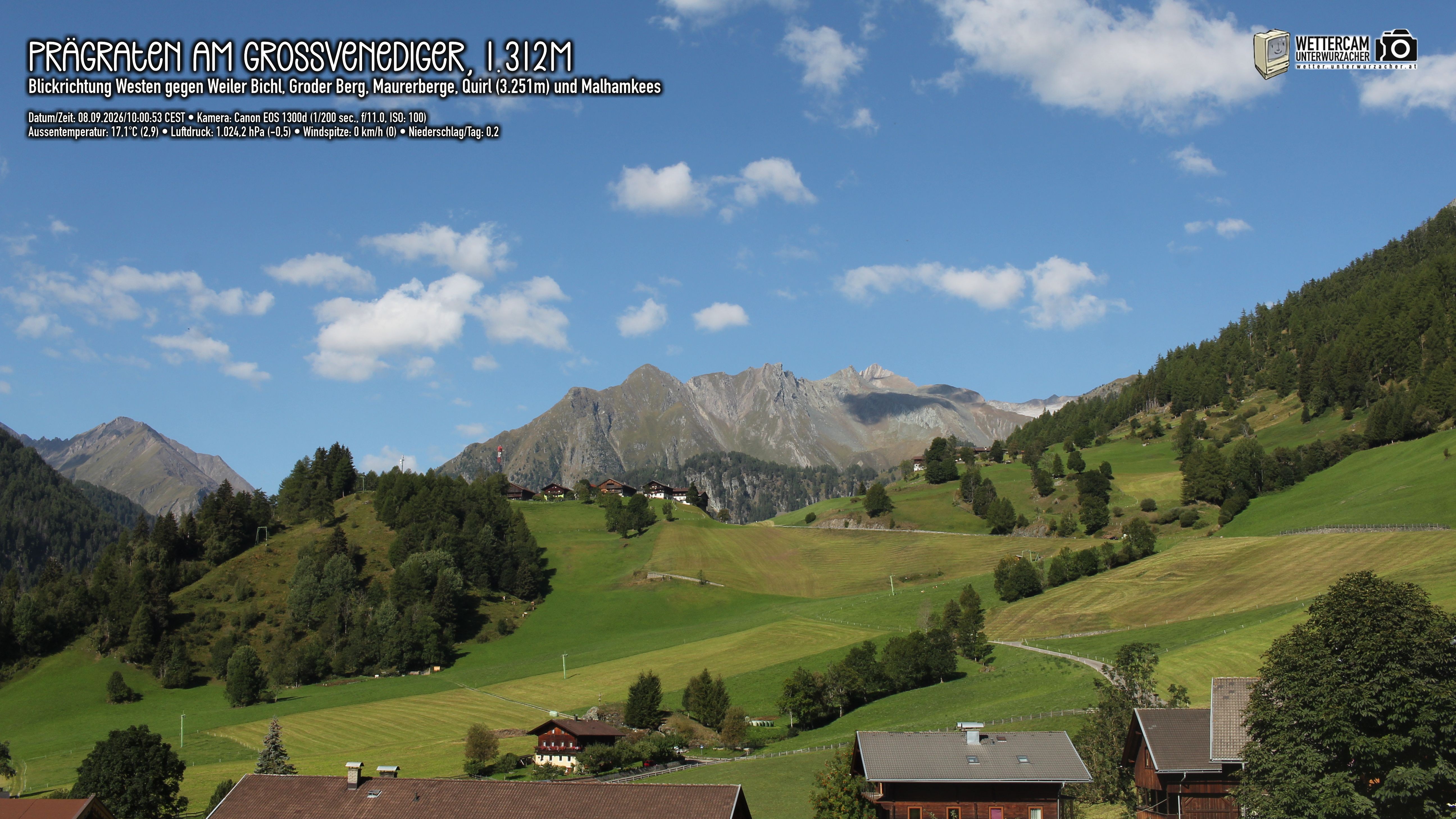 Archiv Foto Webcam Prägraten am Großvenediger - Dorf Bichl und Maurer Berge