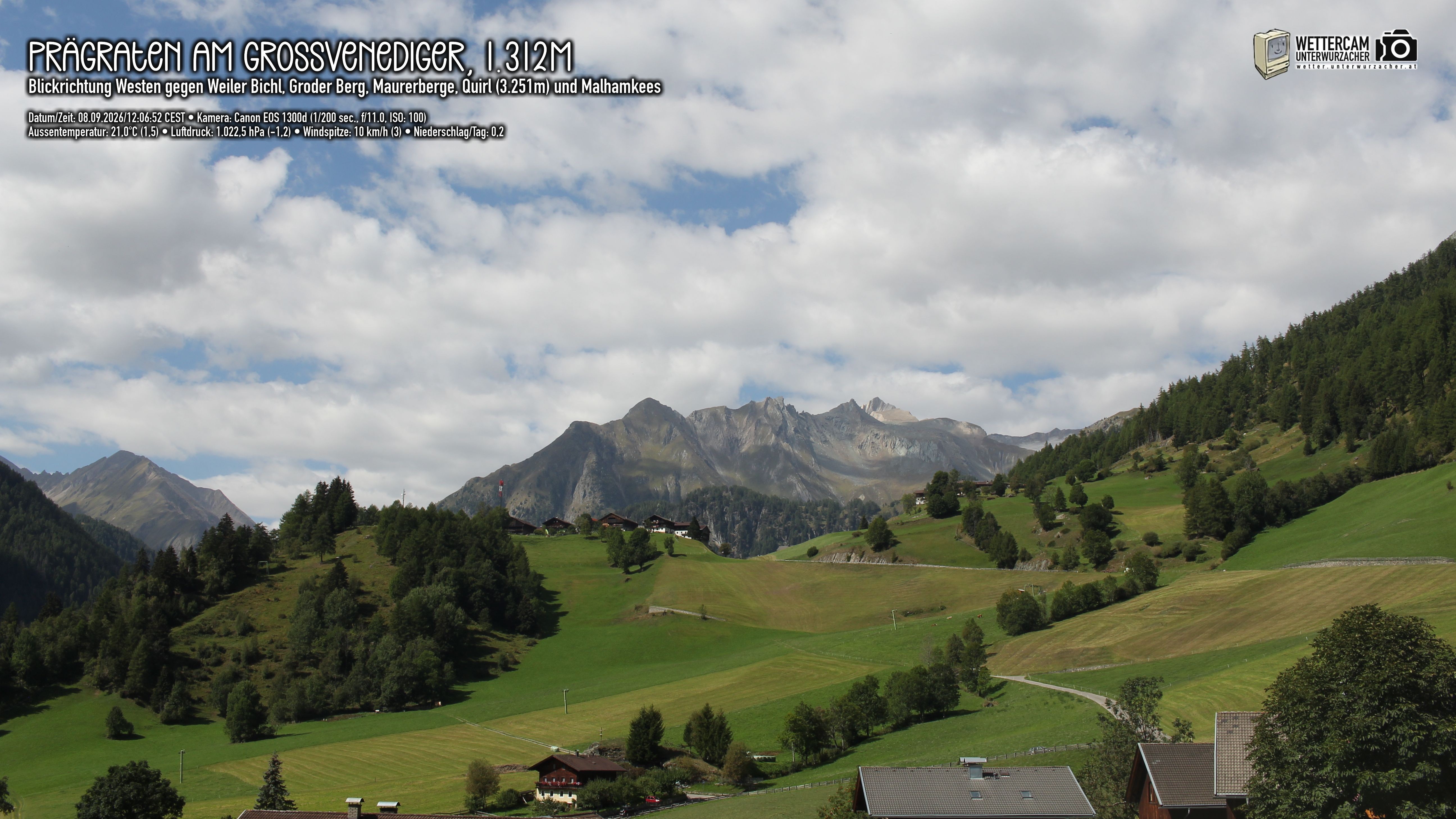 Archiv Foto Webcam Prägraten am Großvenediger - Dorf Bichl und Maurer Berge
