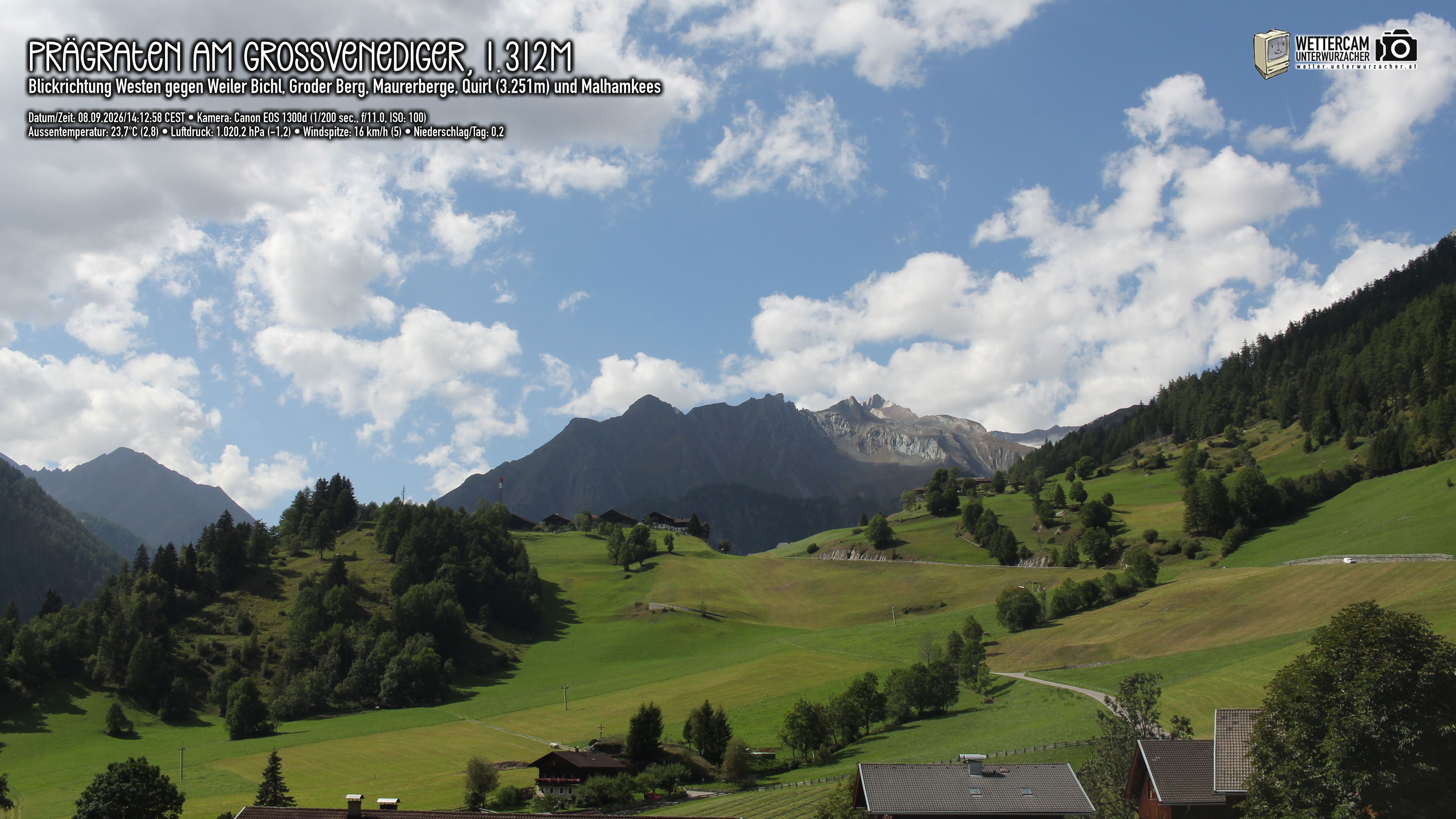 Archiv Foto Webcam Prägraten am Großvenediger - Dorf Bichl und Maurer Berge