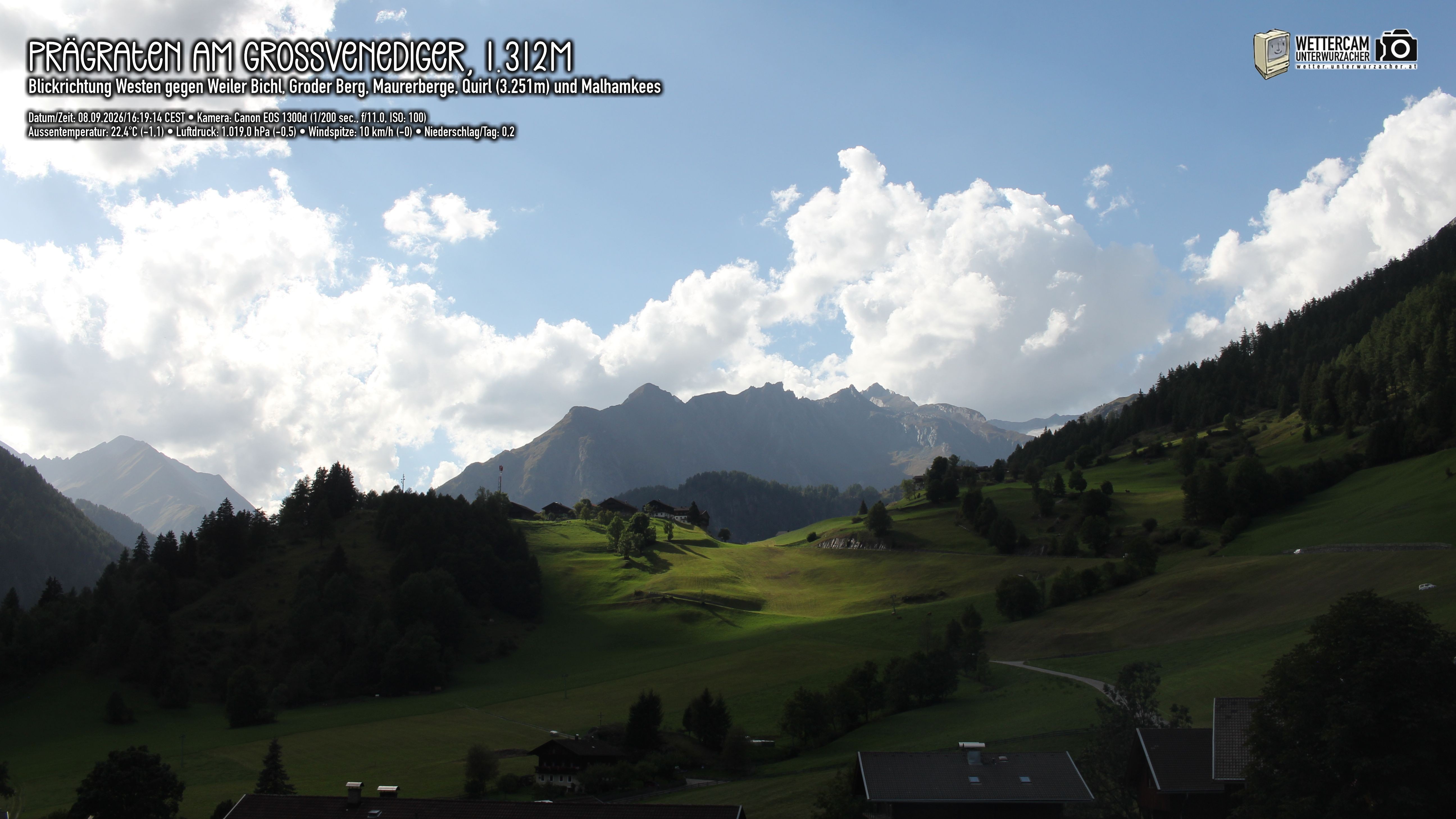 Archiv Foto Webcam Prägraten am Großvenediger - Dorf Bichl und Maurer Berge