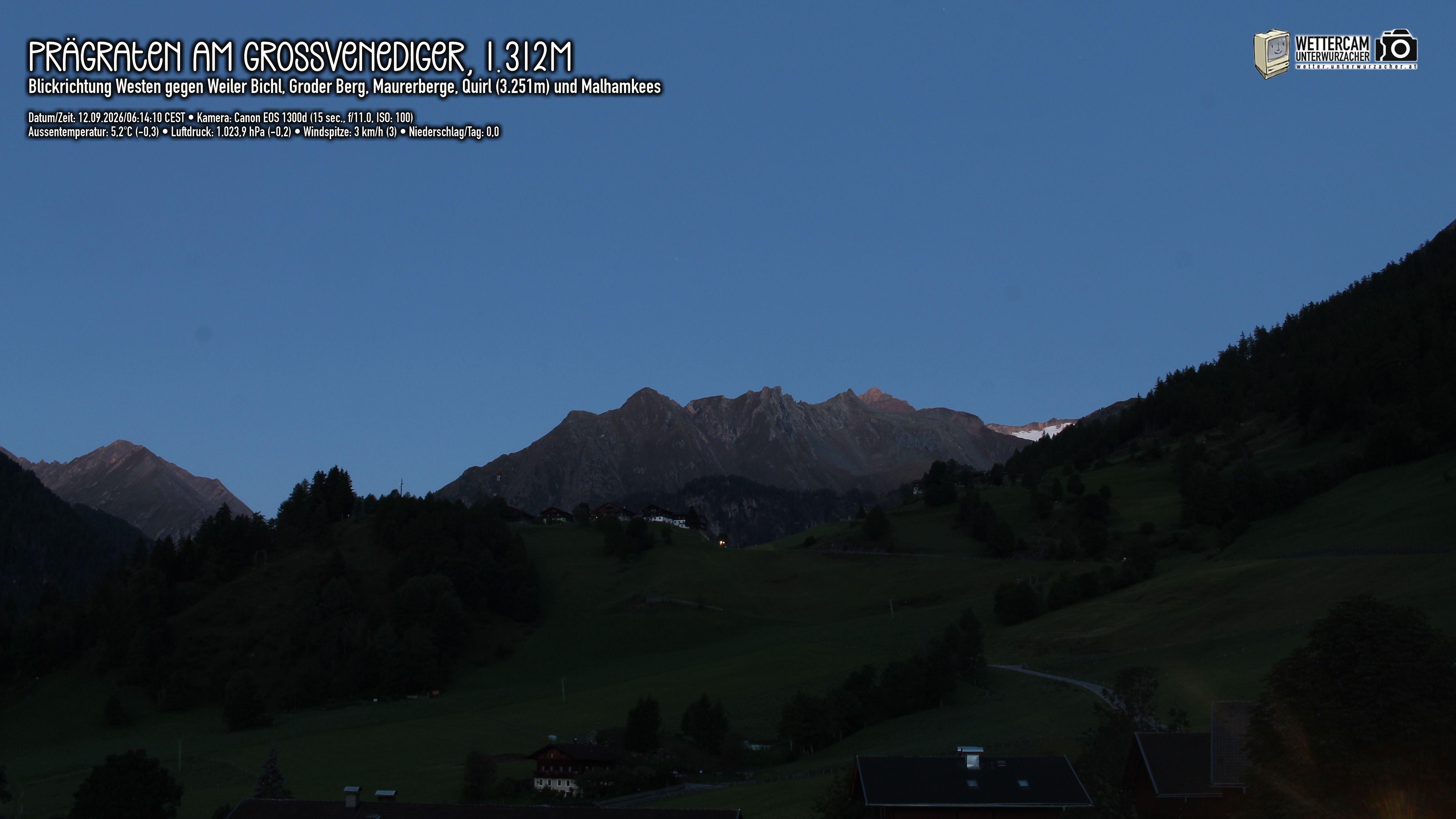 Archiv Foto Webcam Prägraten am Großvenediger - Dorf Bichl und Maurer Berge