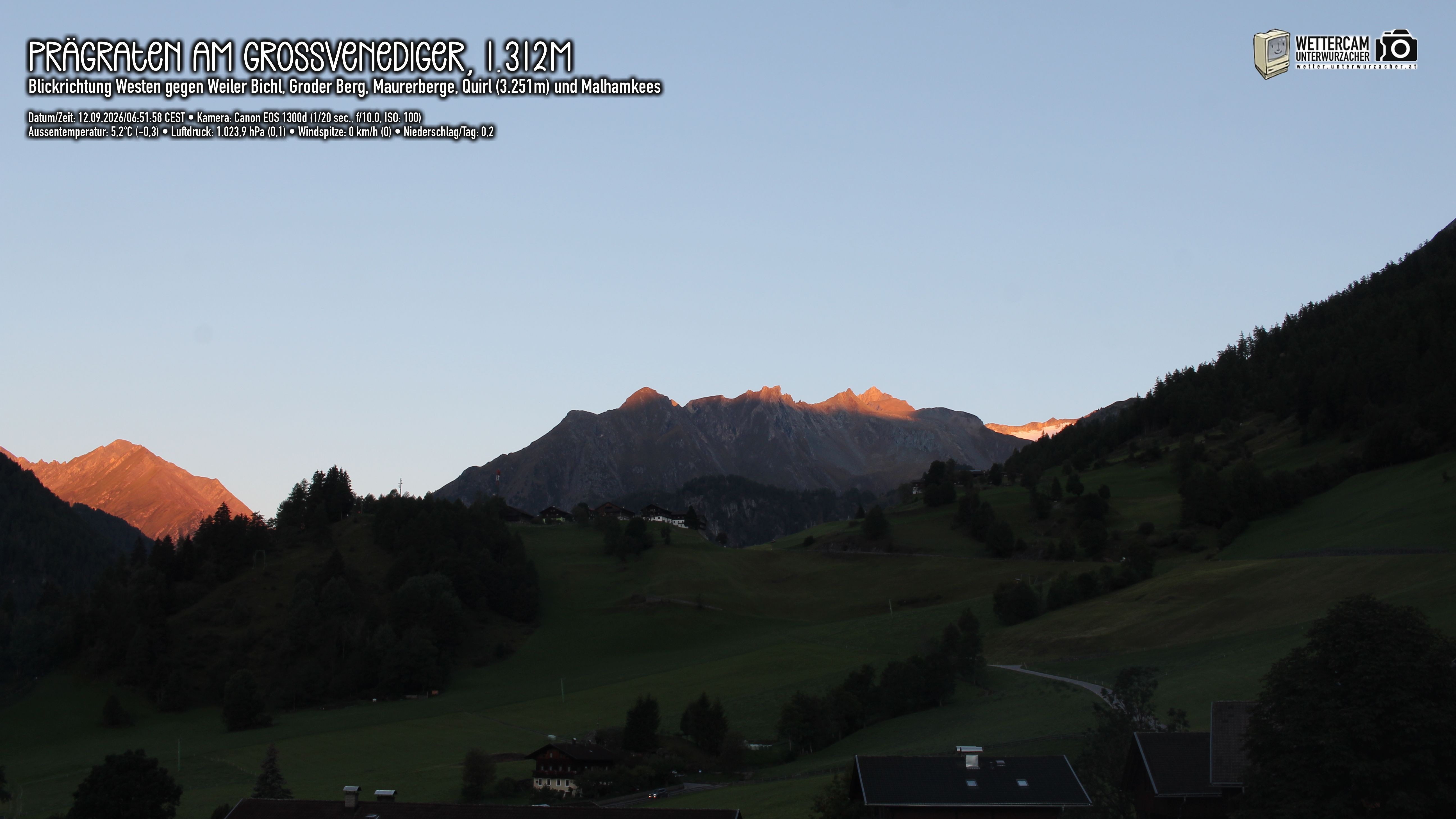 Archiv Foto Webcam Prägraten am Großvenediger - Dorf Bichl und Maurer Berge