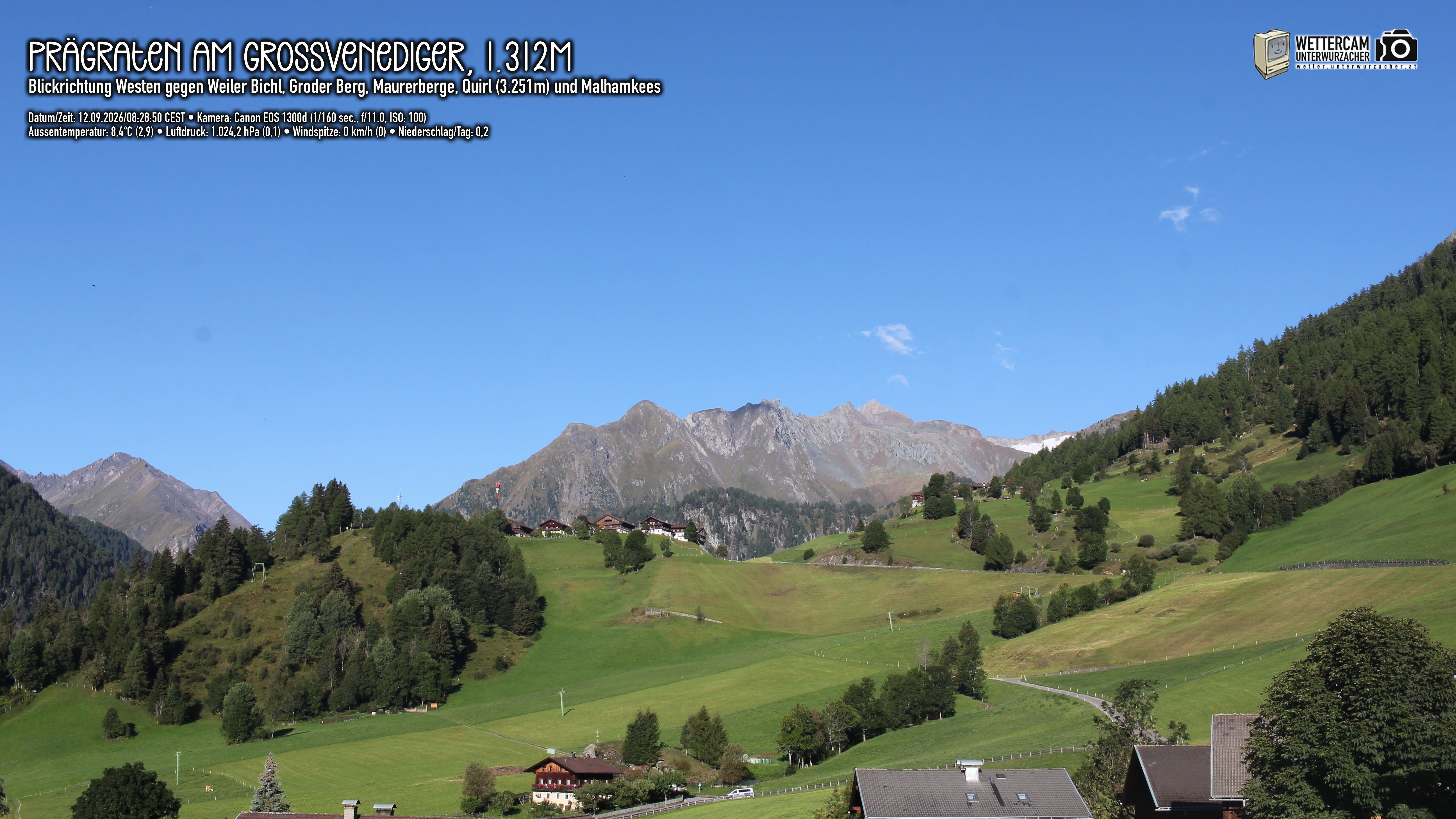 Archiv Foto Webcam Prägraten am Großvenediger - Dorf Bichl und Maurer Berge