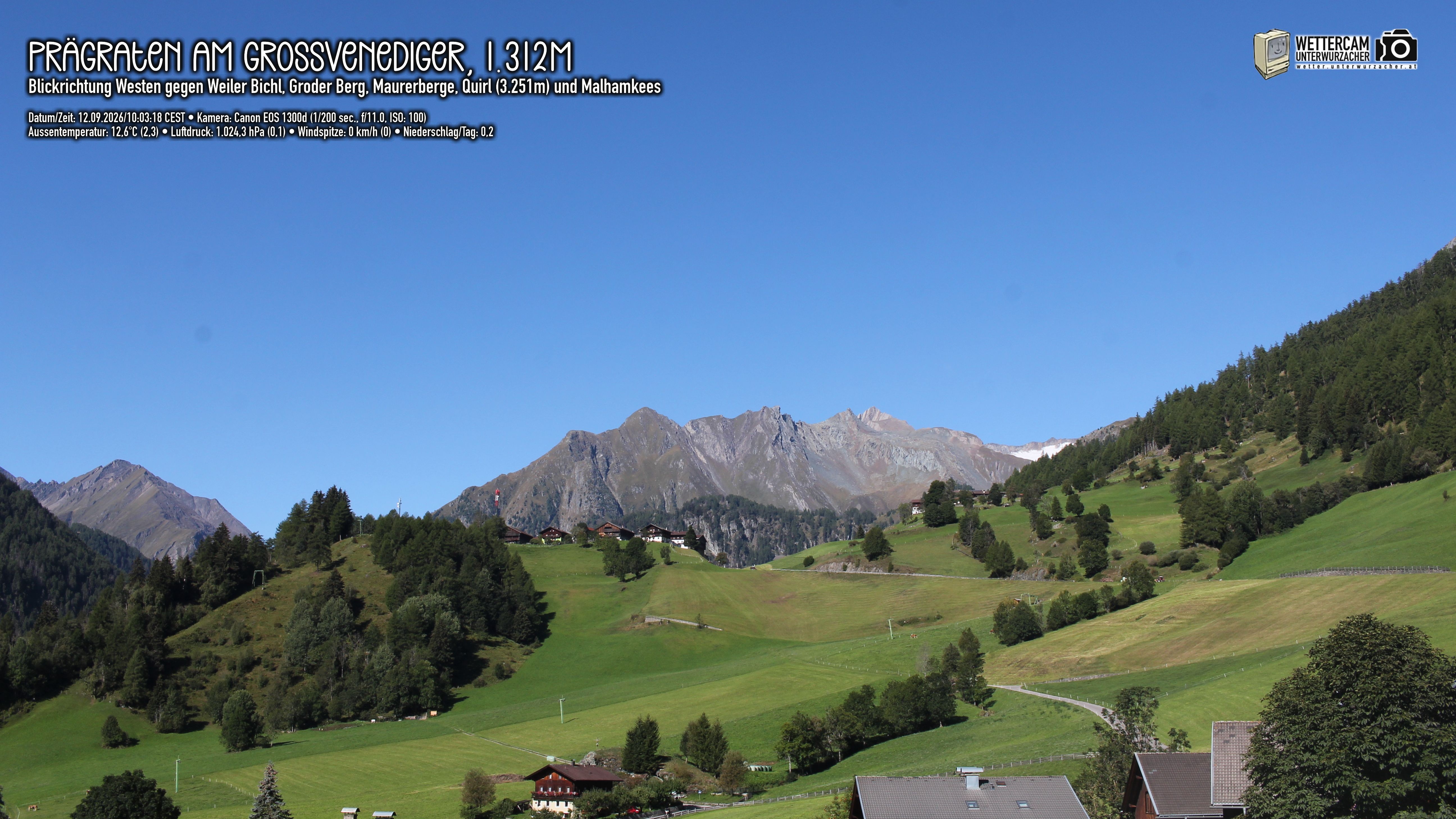 Archiv Foto Webcam Prägraten am Großvenediger - Dorf Bichl und Maurer Berge