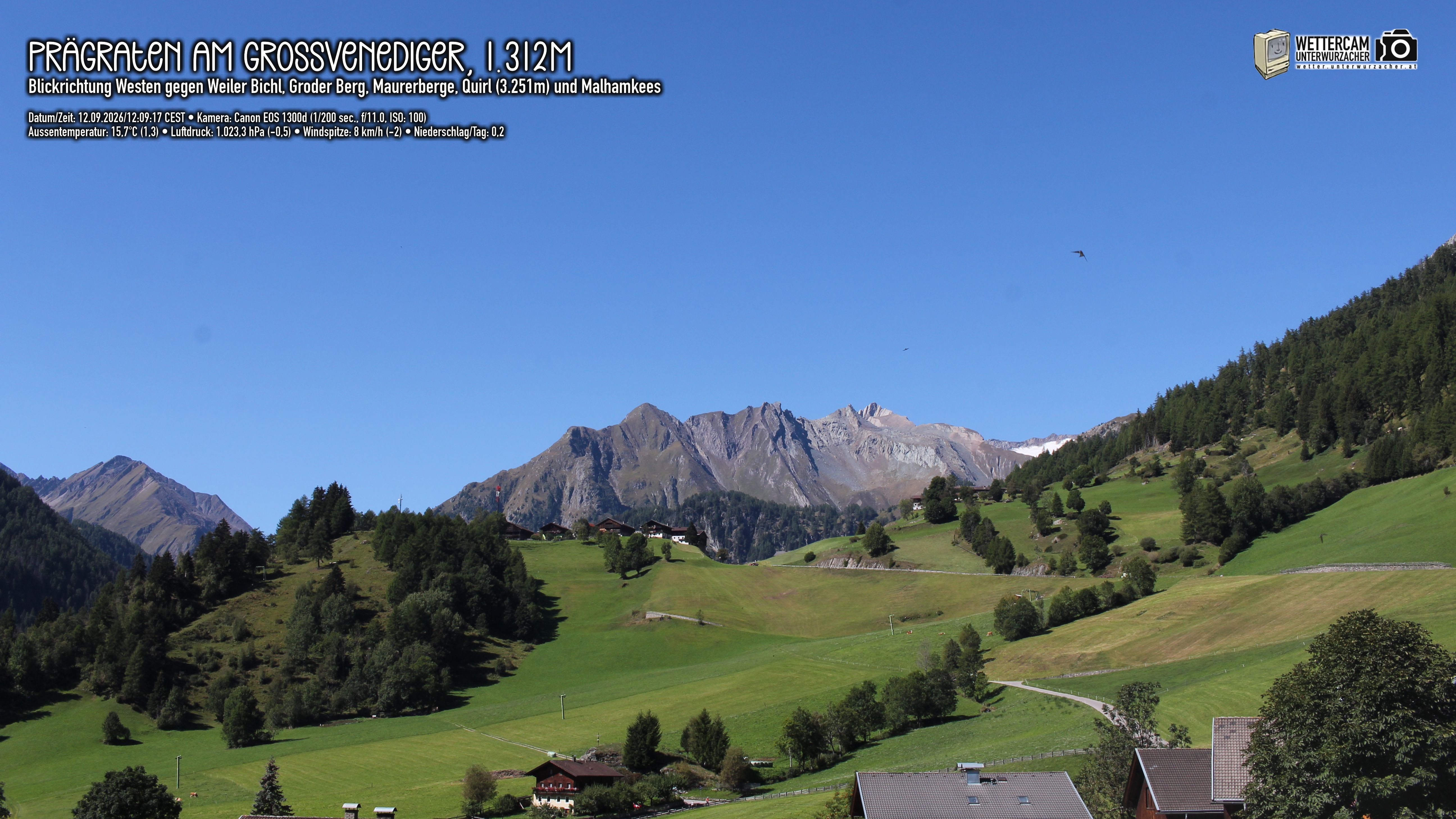 Archiv Foto Webcam Prägraten am Großvenediger - Dorf Bichl und Maurer Berge