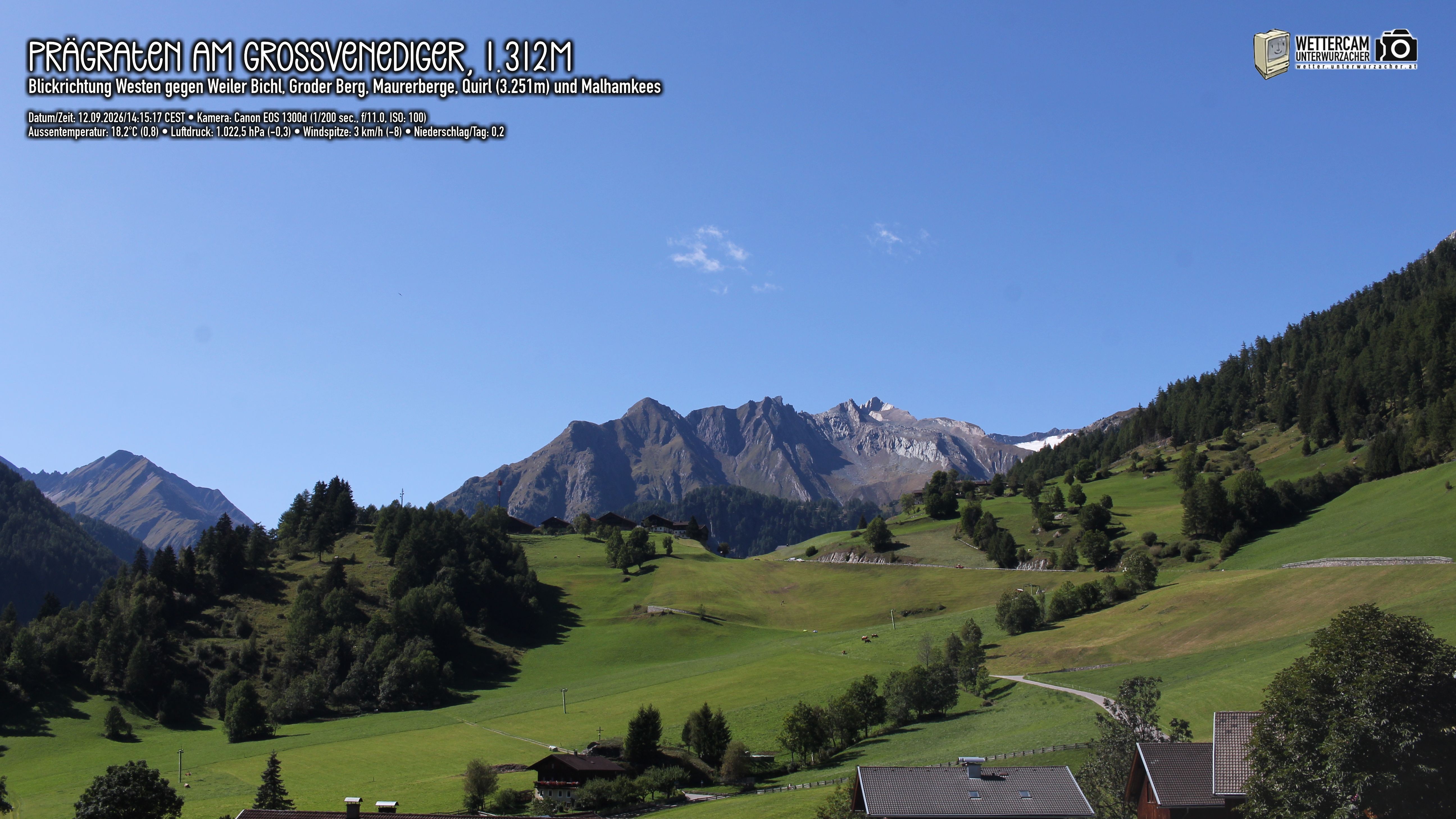 Archiv Foto Webcam Prägraten am Großvenediger - Dorf Bichl und Maurer Berge
