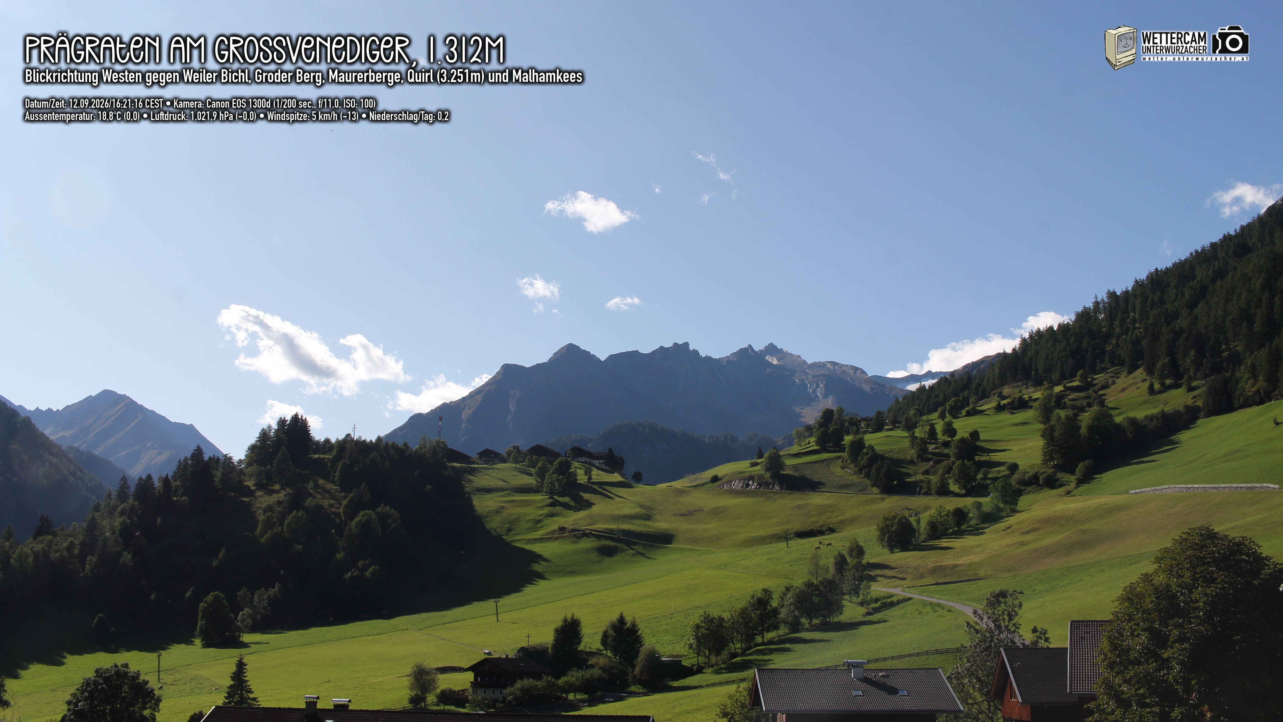 Archiv Foto Webcam Prägraten am Großvenediger - Dorf Bichl und Maurer Berge