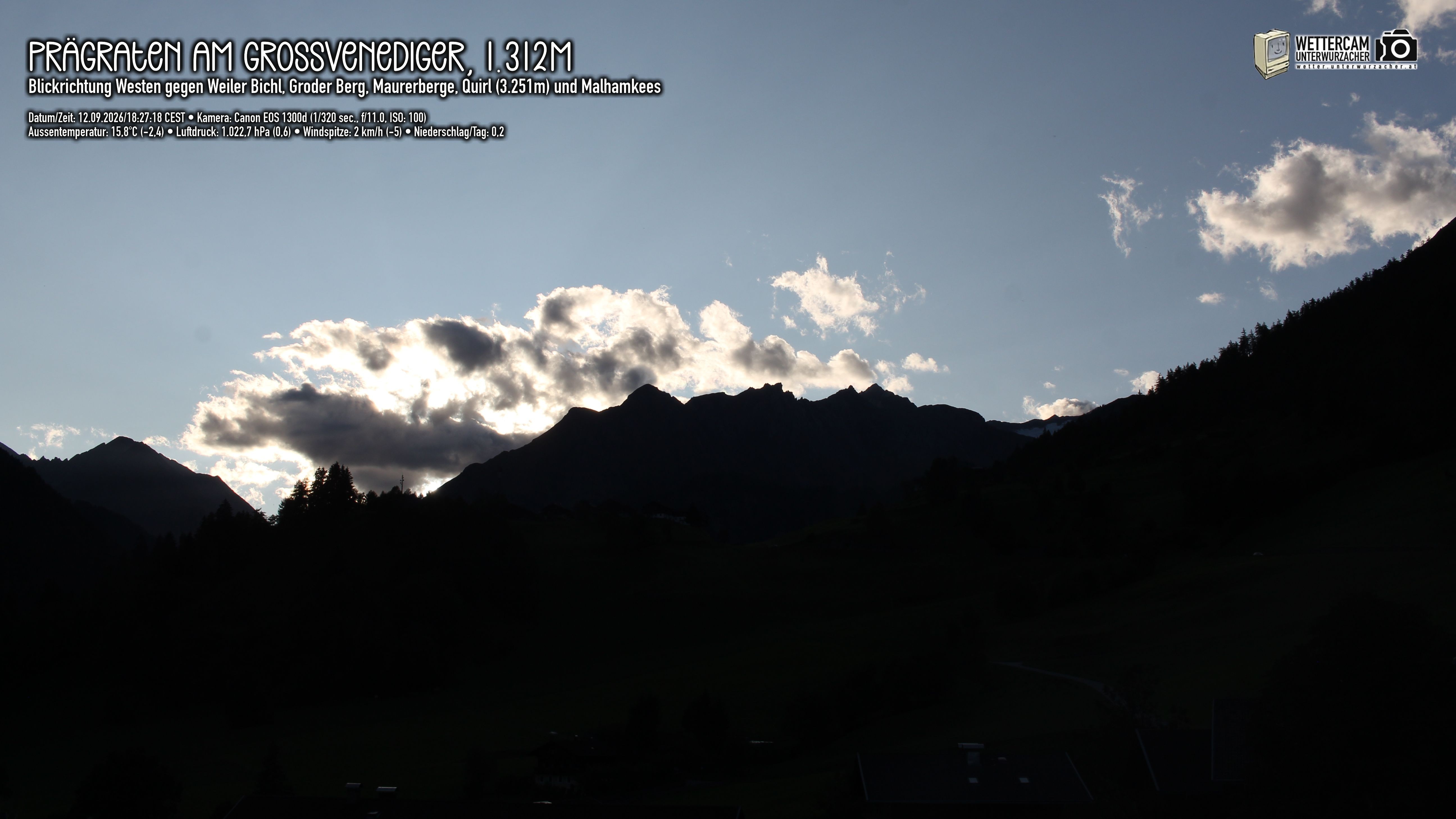 Archiv Foto Webcam Prägraten am Großvenediger - Dorf Bichl und Maurer Berge