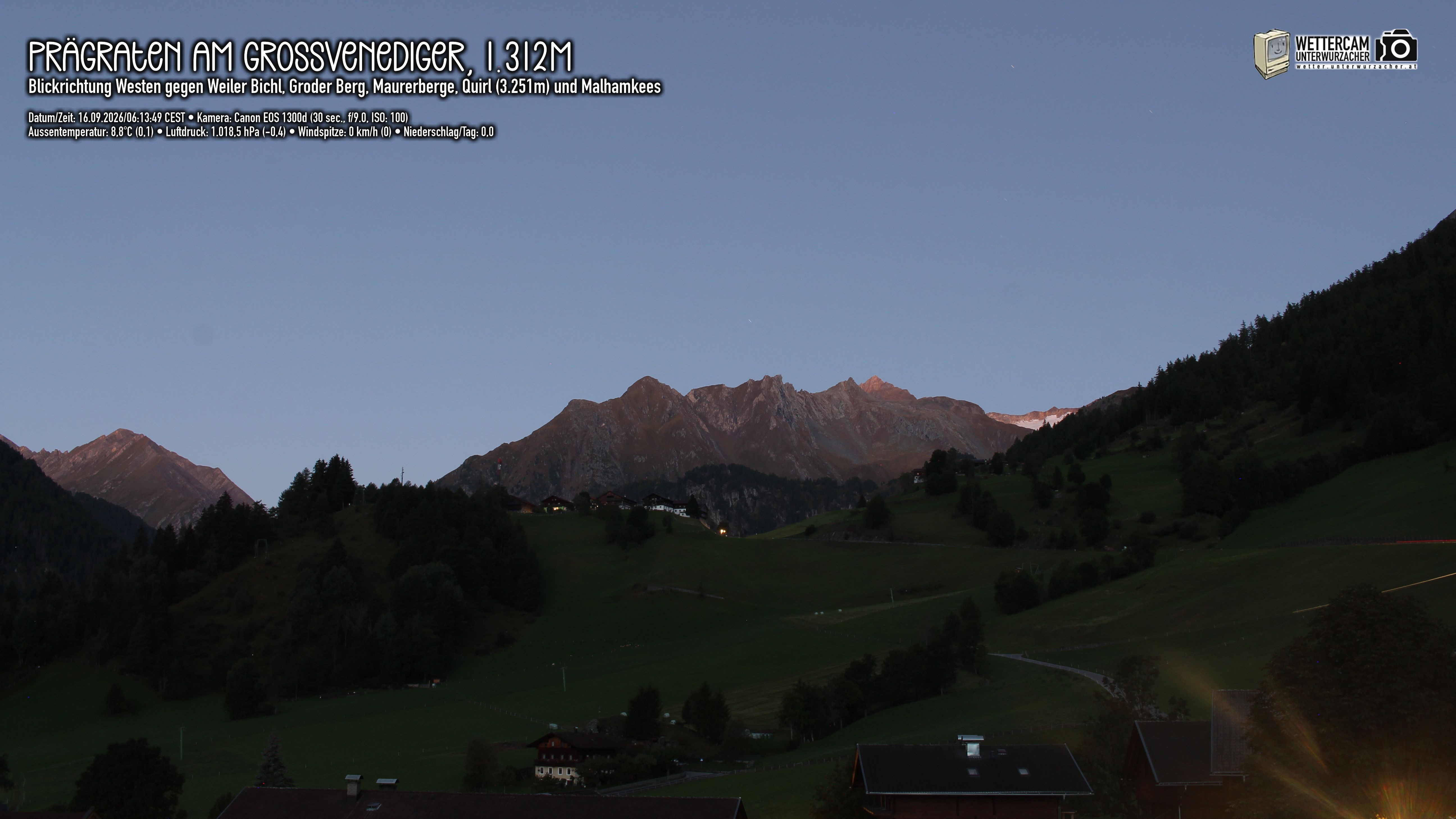 Archiv Foto Webcam Prägraten am Großvenediger - Dorf Bichl und Maurer Berge