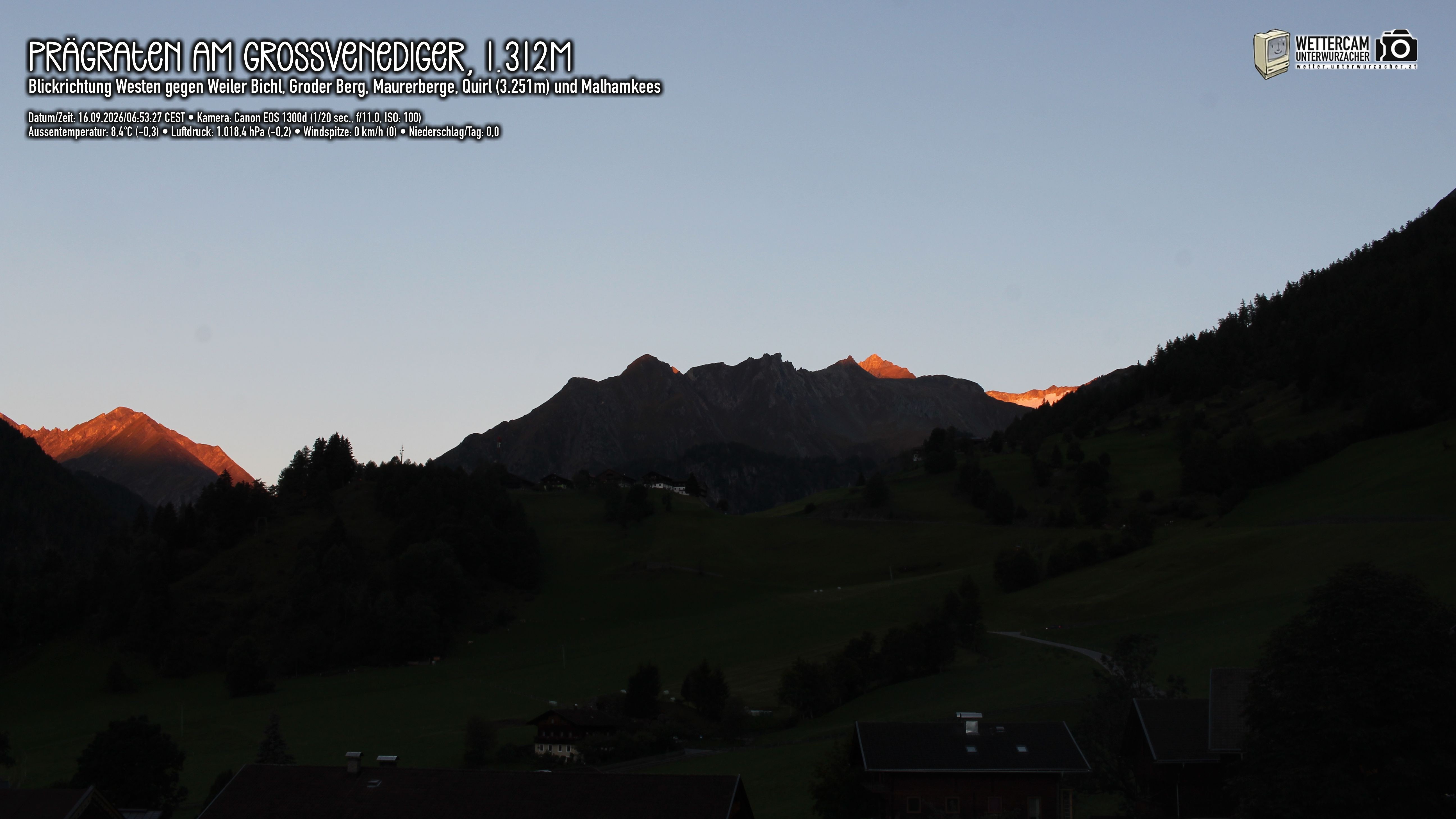 Archiv Foto Webcam Prägraten am Großvenediger - Dorf Bichl und Maurer Berge