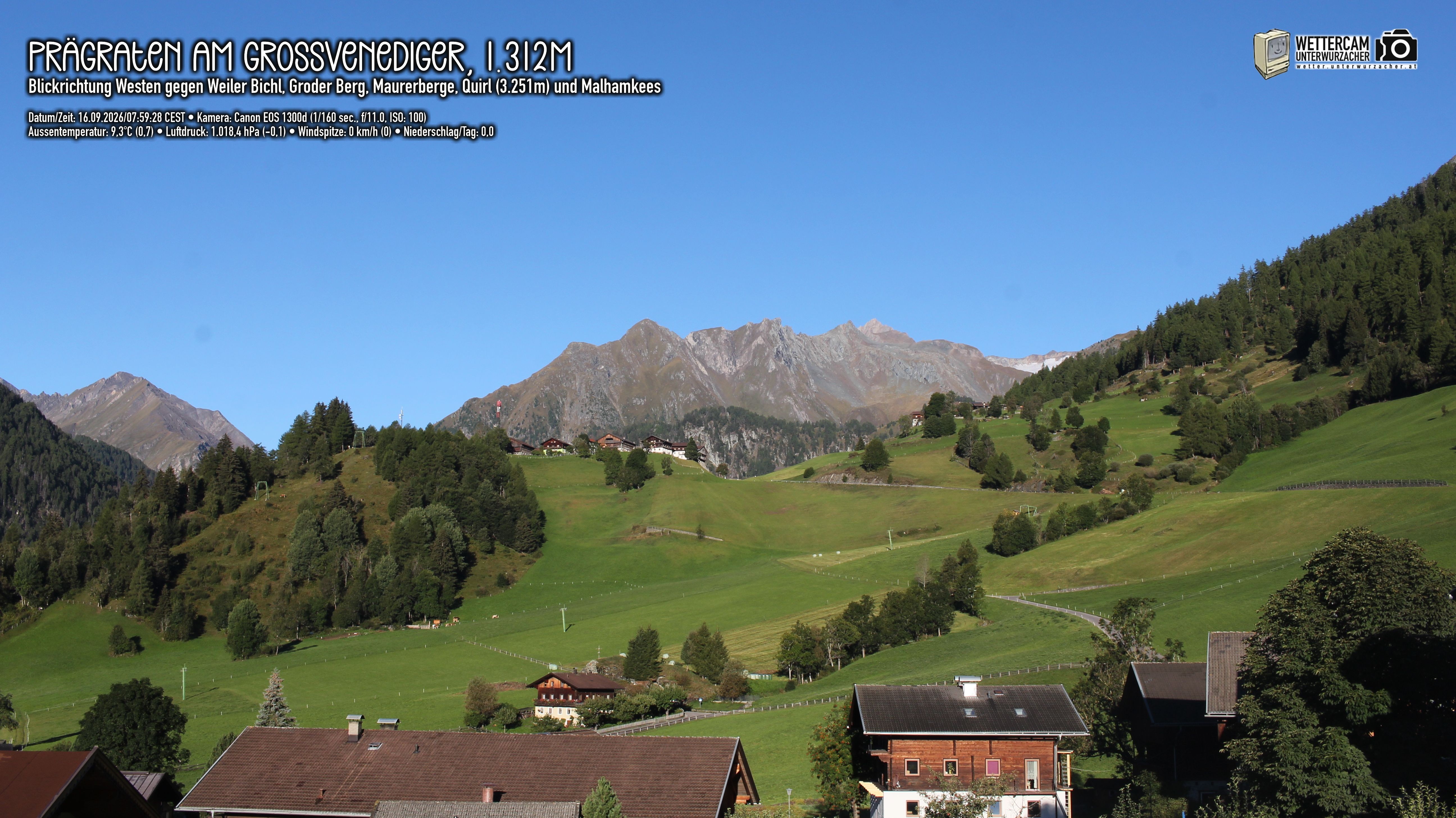 Archiv Foto Webcam Prägraten am Großvenediger - Dorf Bichl und Maurer Berge