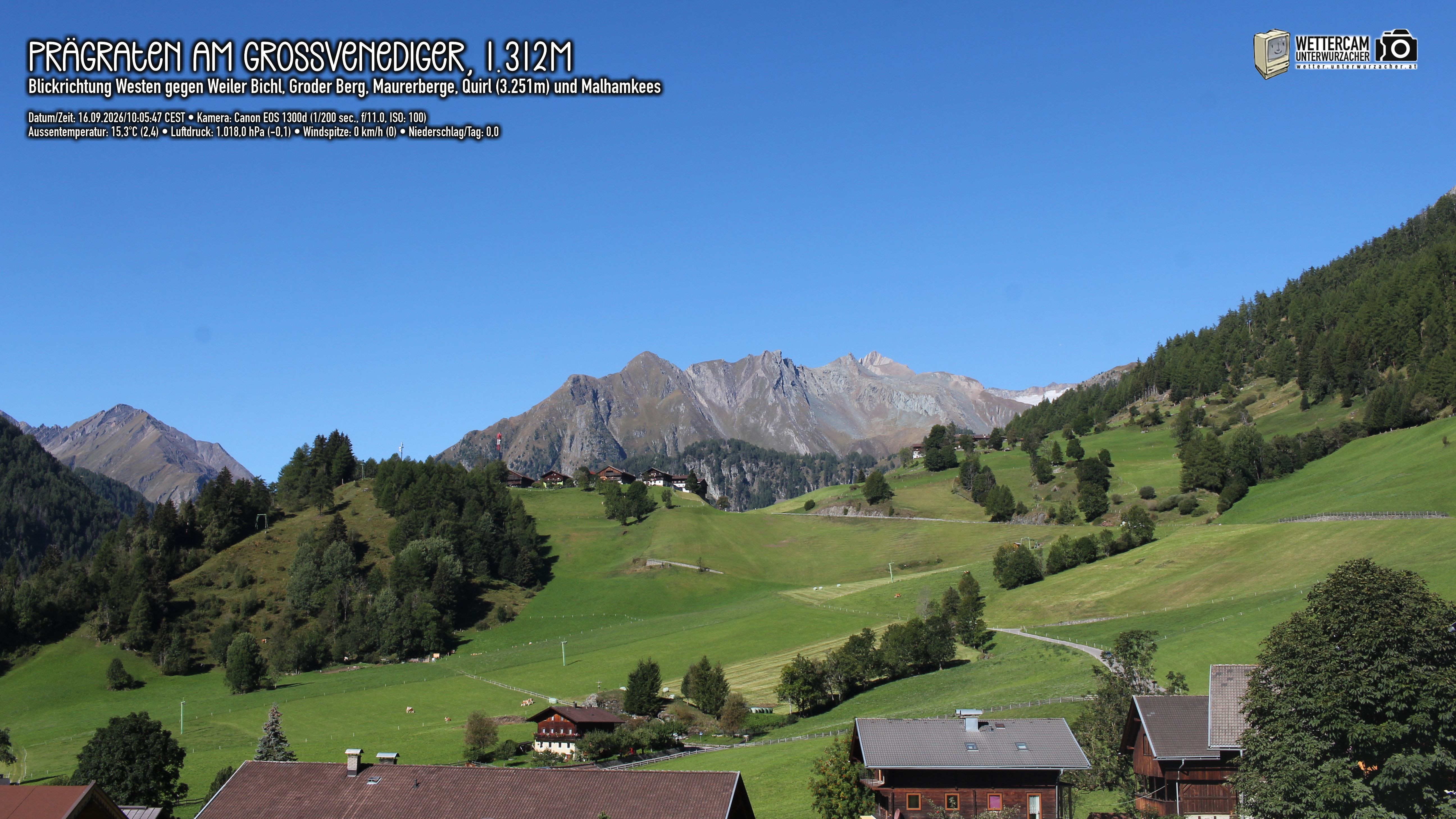 Archiv Foto Webcam Prägraten am Großvenediger - Dorf Bichl und Maurer Berge