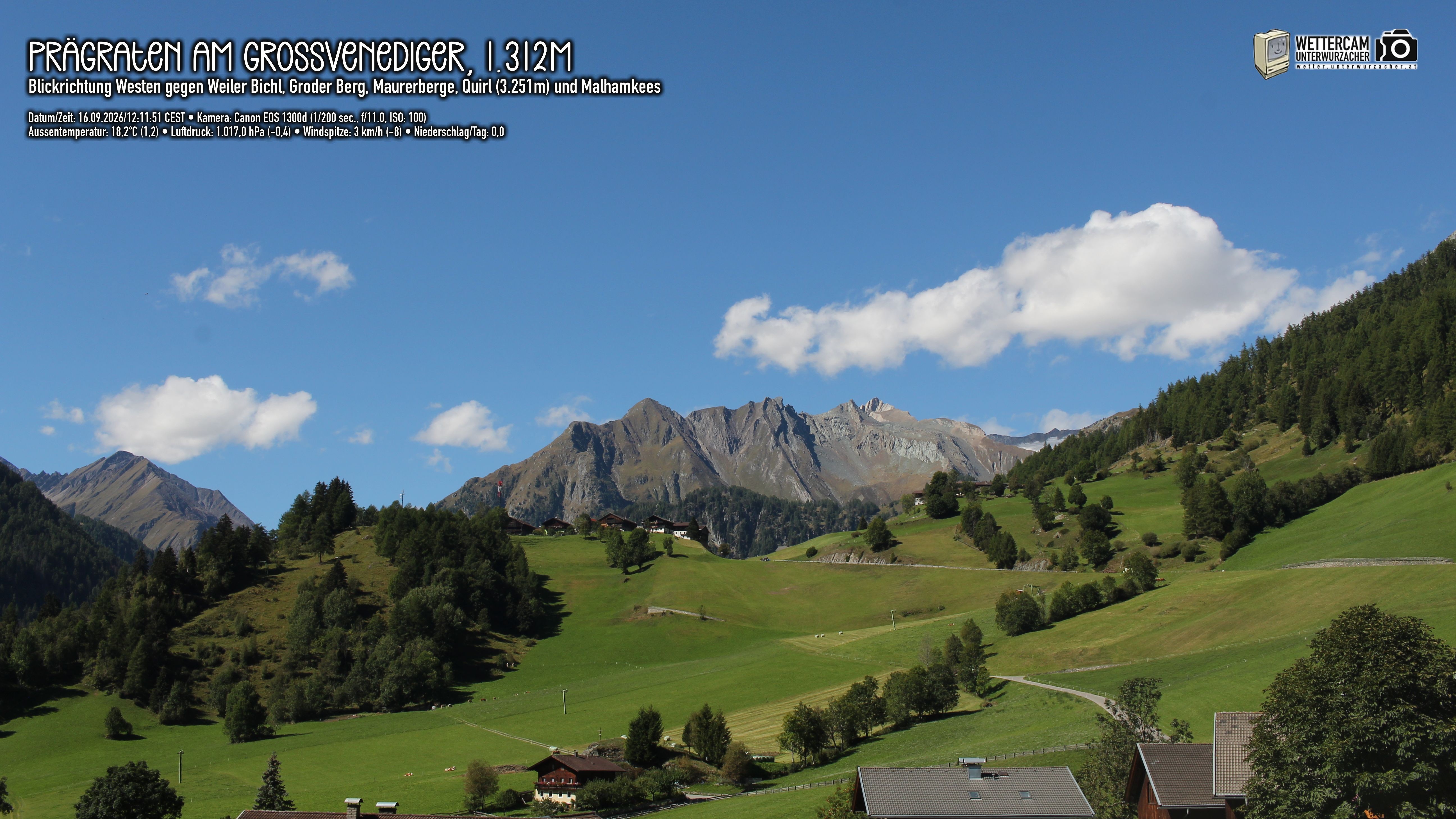 Archiv Foto Webcam Prägraten am Großvenediger - Dorf Bichl und Maurer Berge