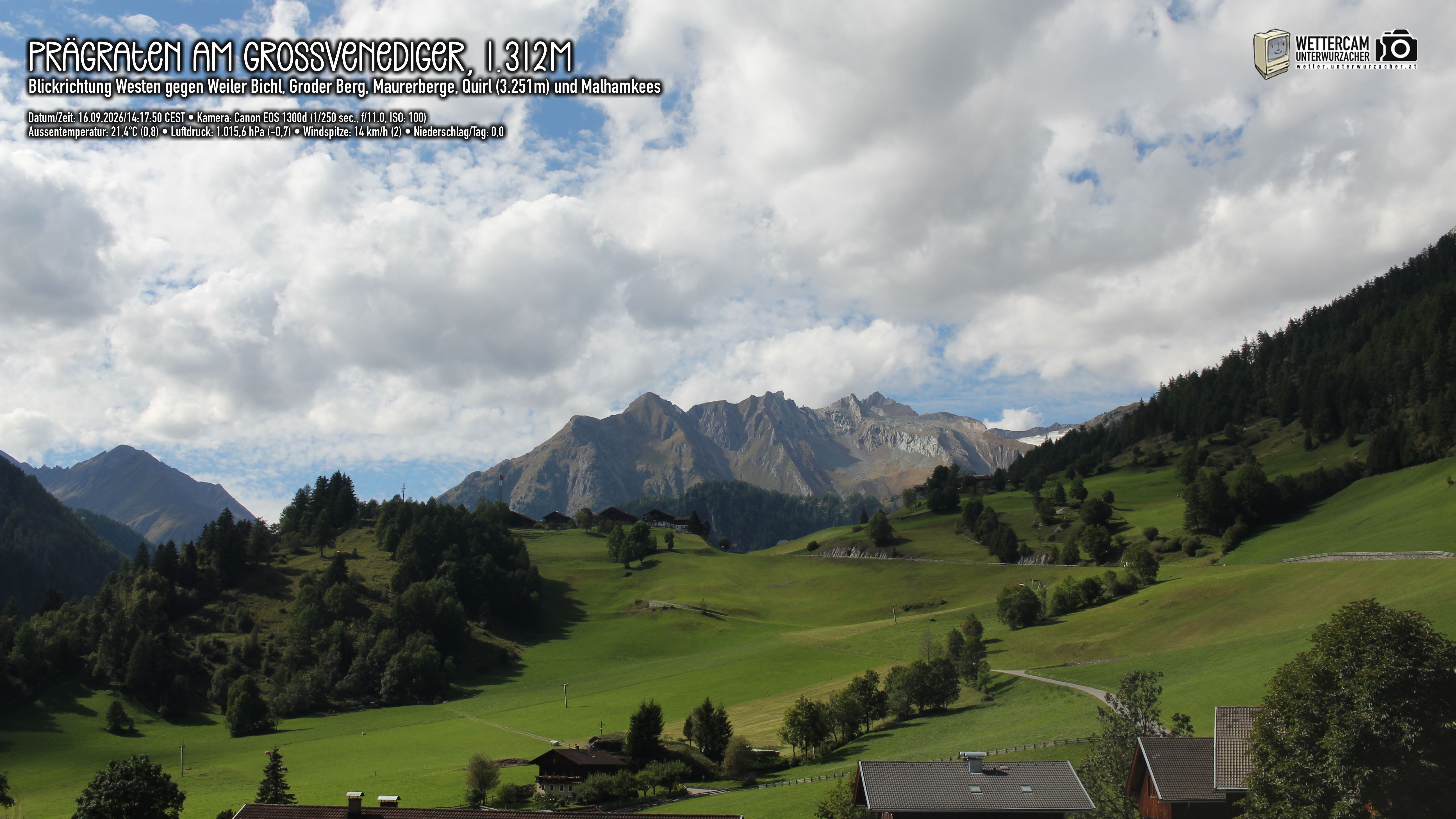 Archiv Foto Webcam Prägraten am Großvenediger - Dorf Bichl und Maurer Berge