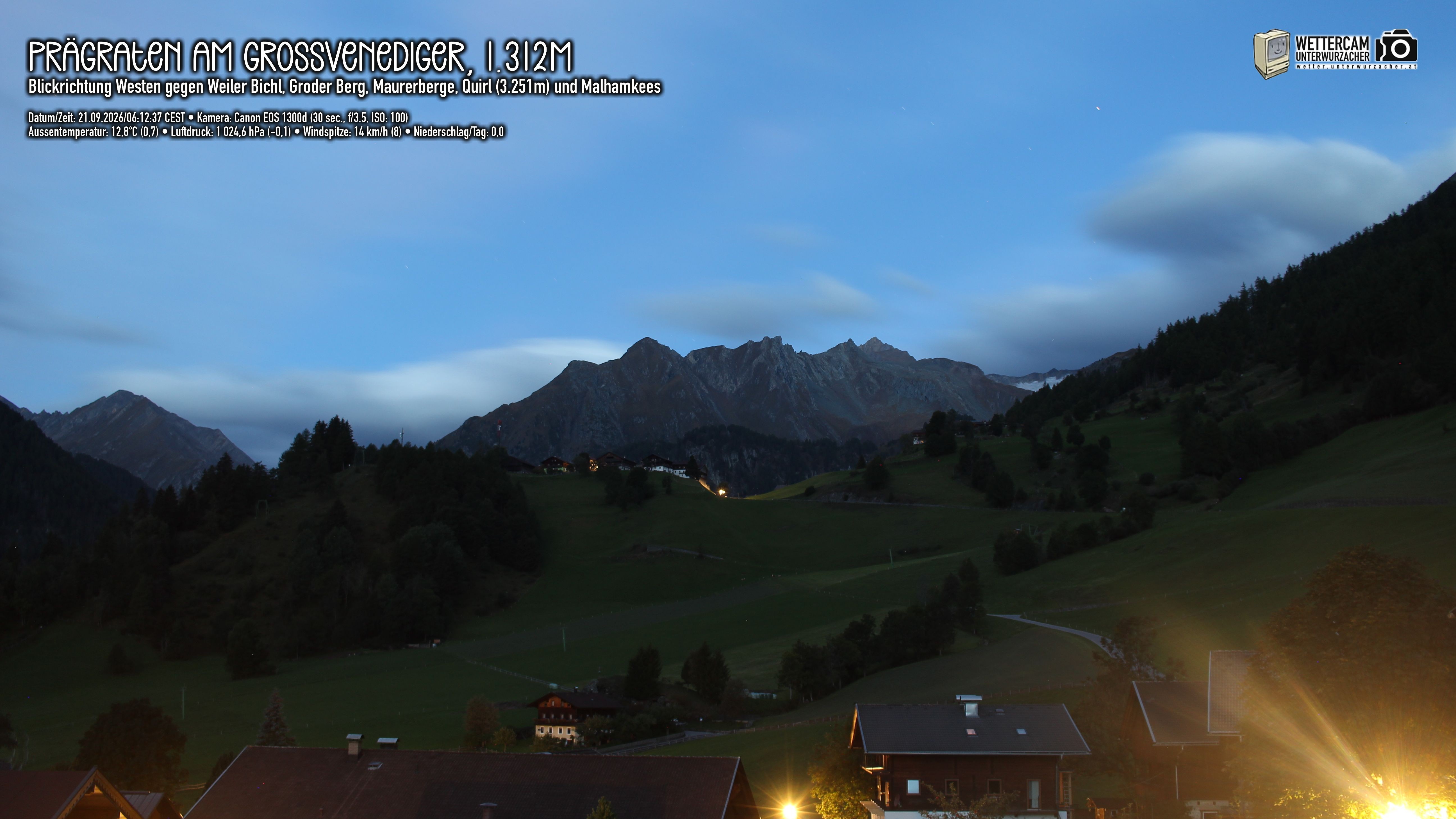 Archiv Foto Webcam Prägraten am Großvenediger - Dorf Bichl und Maurer Berge