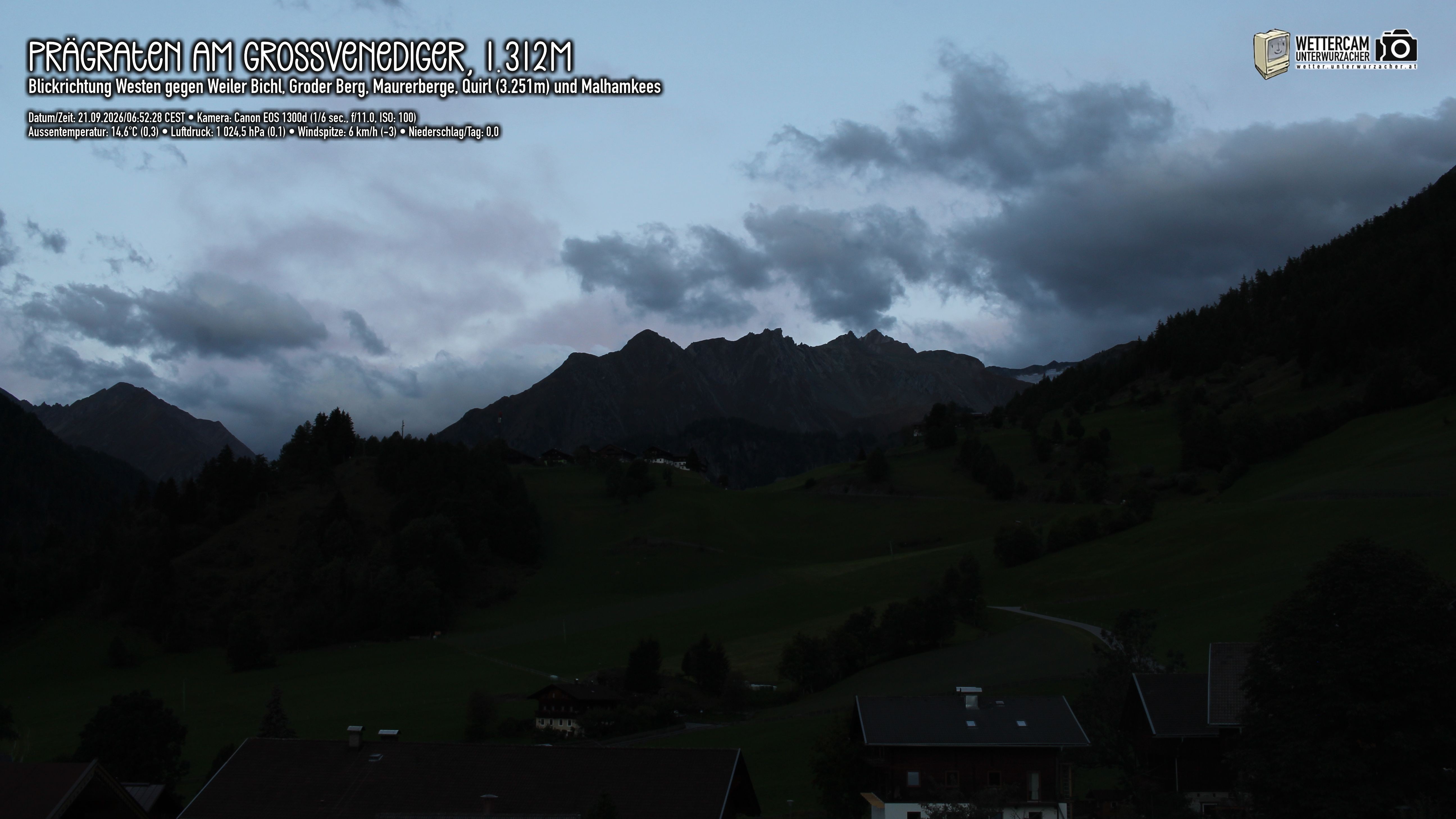 Archiv Foto Webcam Prägraten am Großvenediger - Dorf Bichl und Maurer Berge