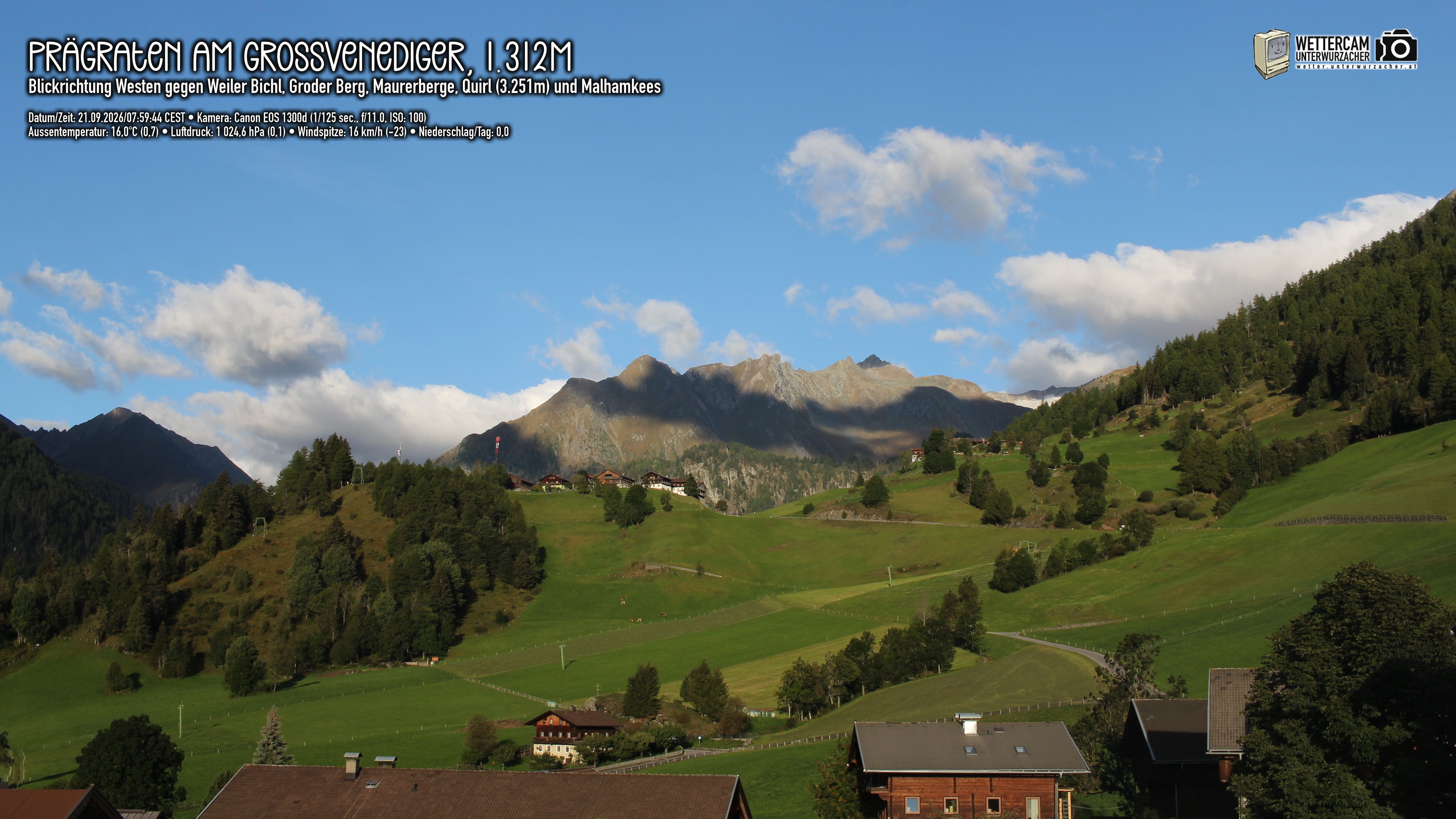 Archiv Foto Webcam Prägraten am Großvenediger - Dorf Bichl und Maurer Berge