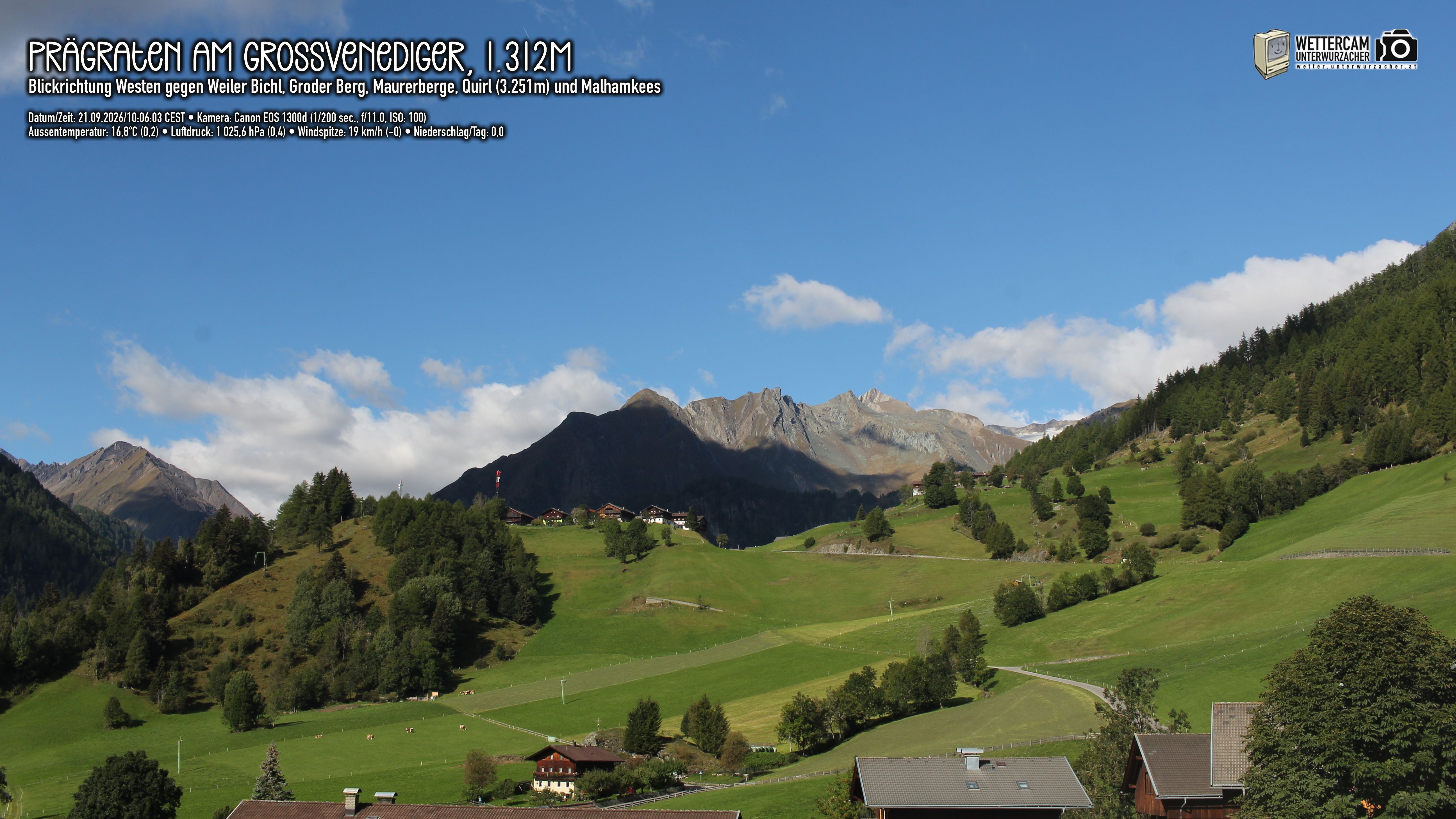 Archiv Foto Webcam Prägraten am Großvenediger - Dorf Bichl und Maurer Berge