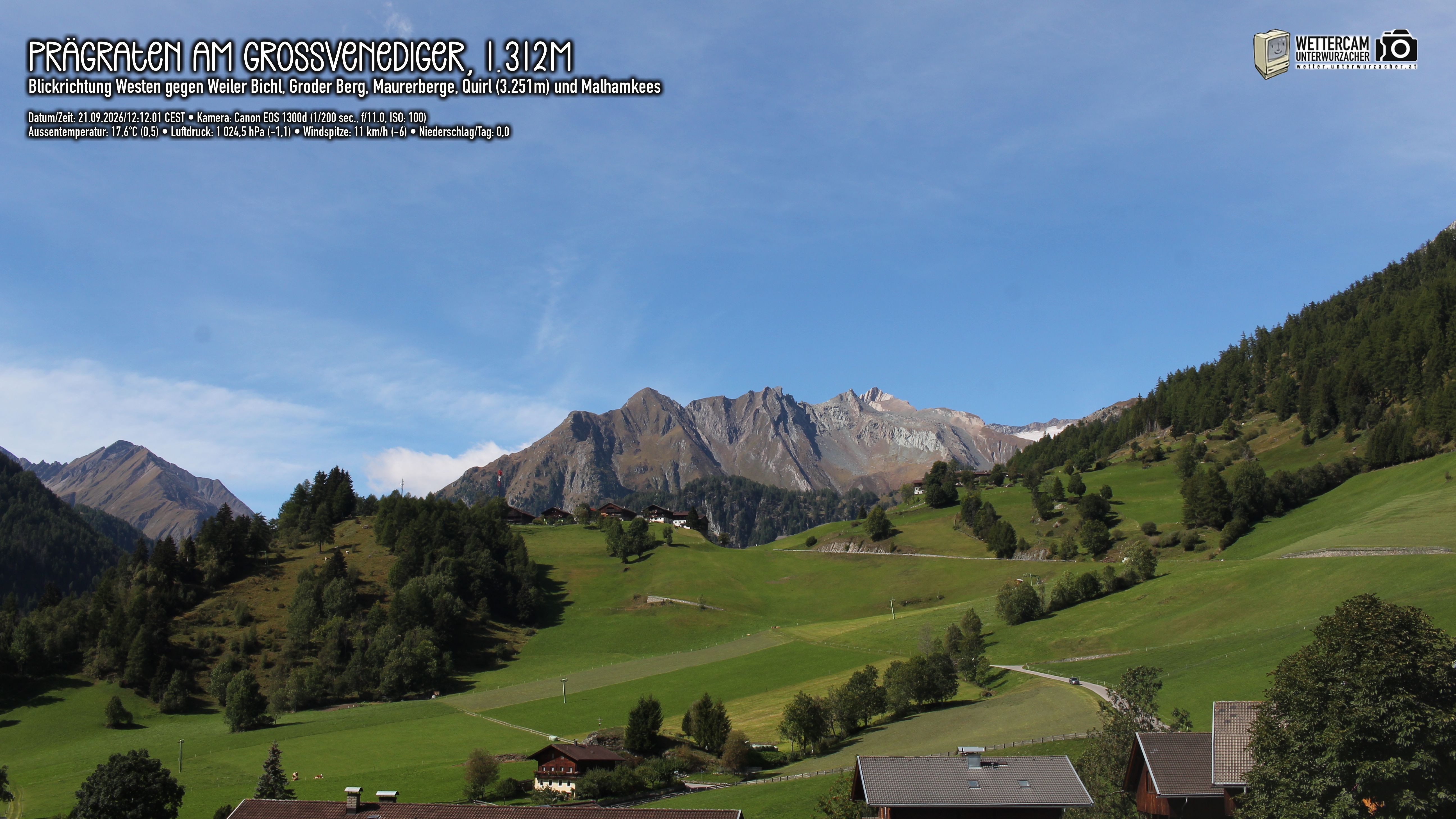 Archiv Foto Webcam Prägraten am Großvenediger - Dorf Bichl und Maurer Berge