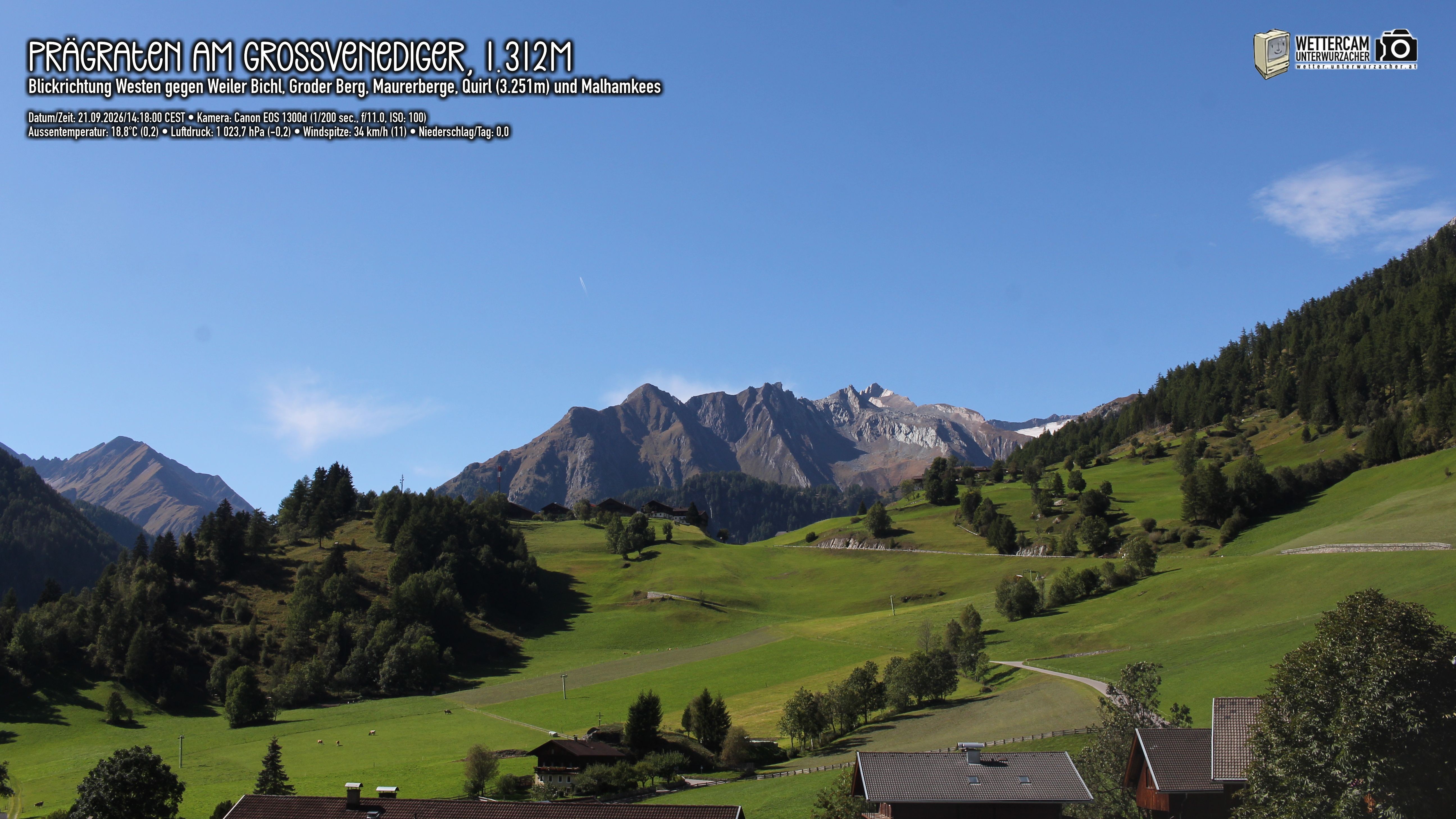 Archiv Foto Webcam Prägraten am Großvenediger - Dorf Bichl und Maurer Berge