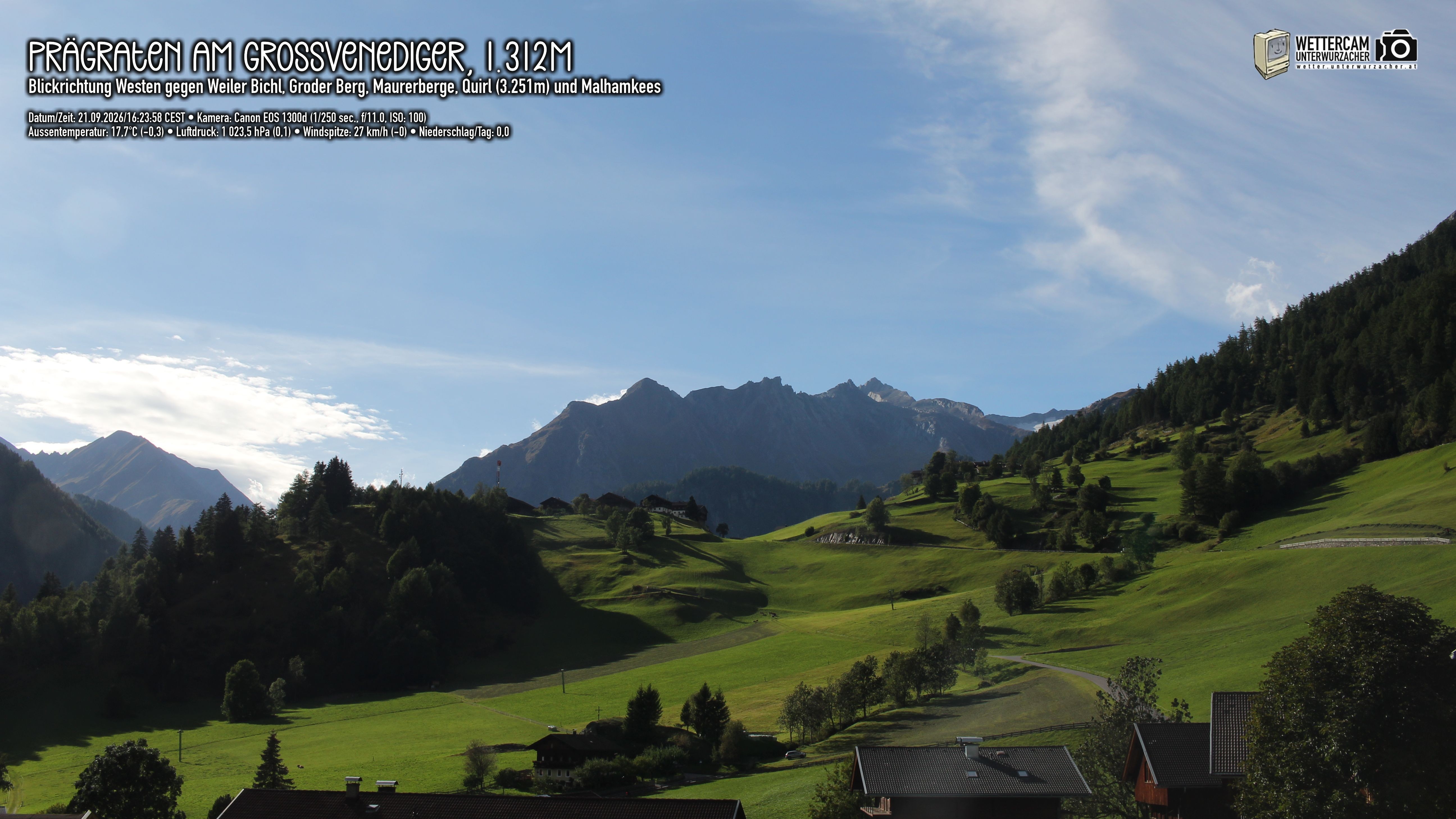 Archiv Foto Webcam Prägraten am Großvenediger - Dorf Bichl und Maurer Berge