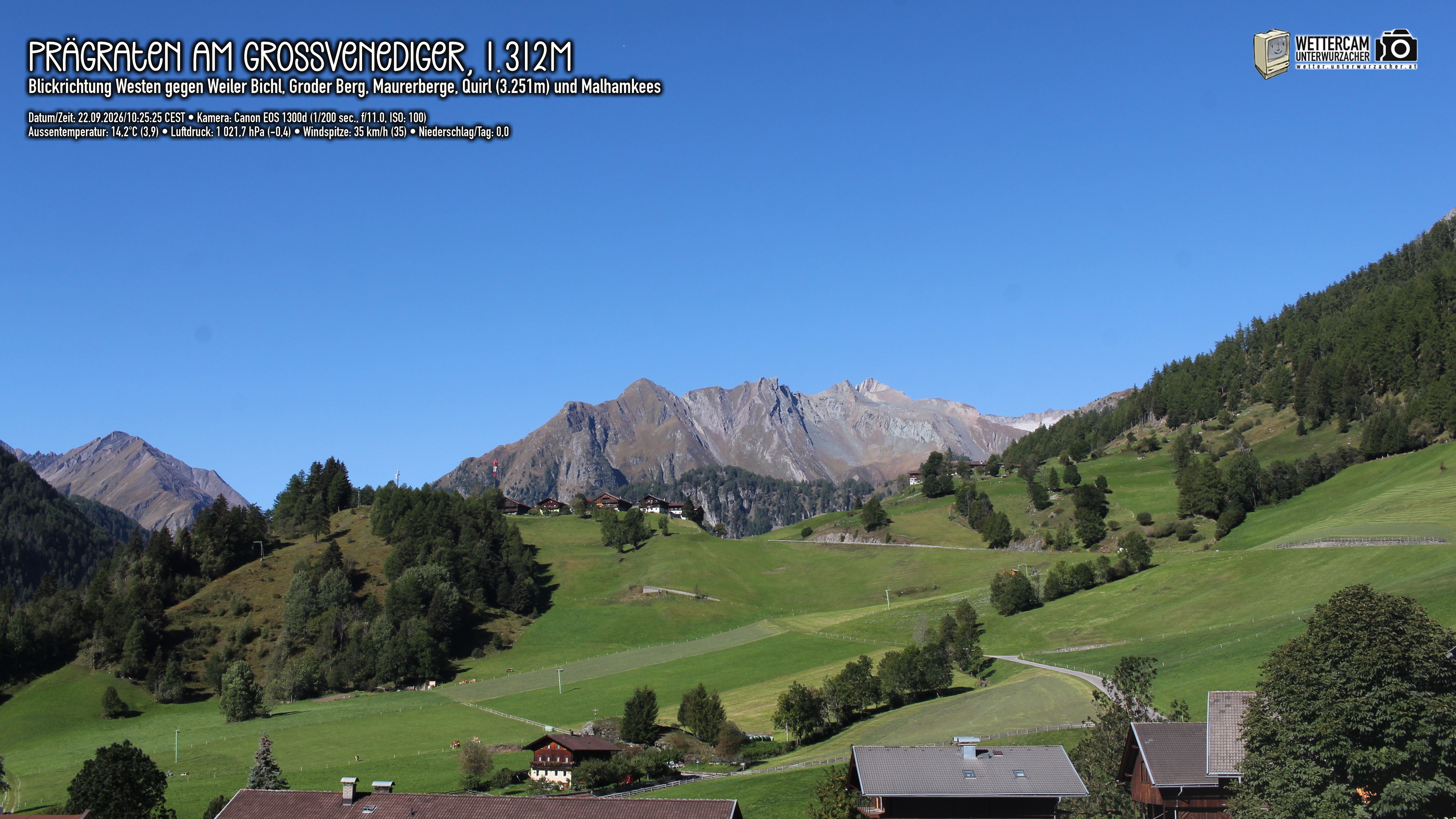 Archiv Foto Webcam Prägraten am Großvenediger - Dorf Bichl und Maurer Berge