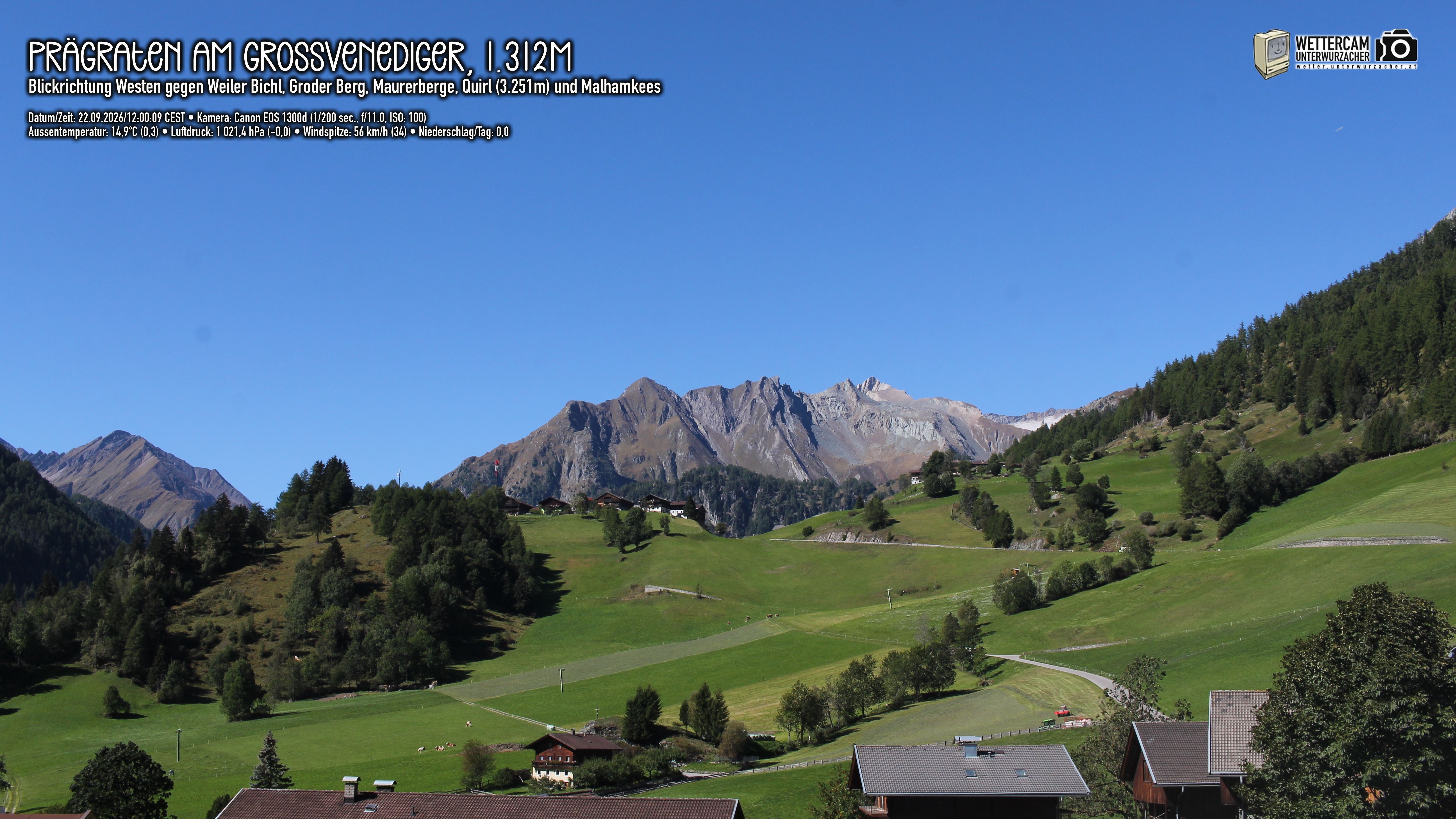 Archiv Foto Webcam Prägraten am Großvenediger - Dorf Bichl und Maurer Berge