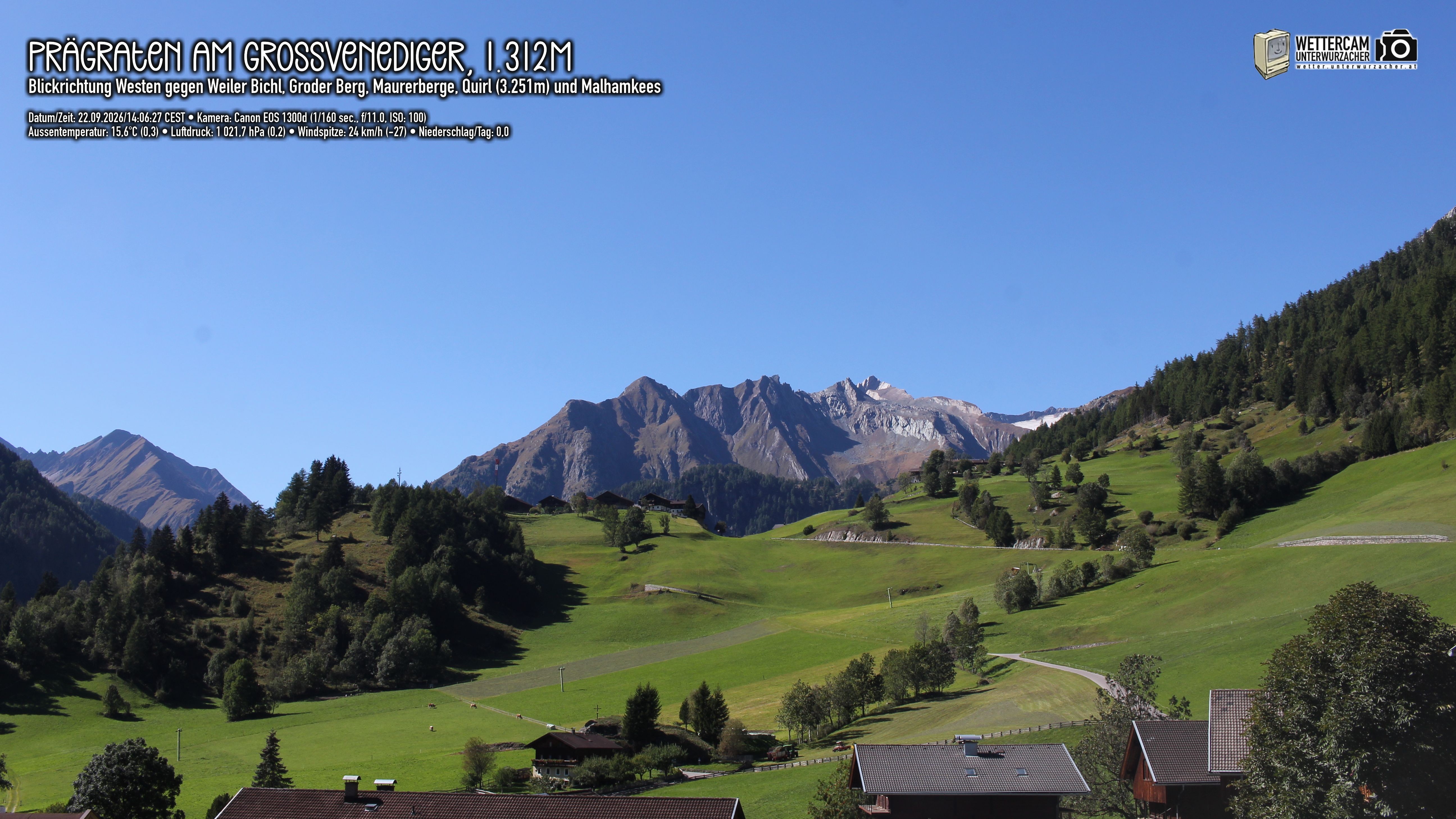 Archiv Foto Webcam Prägraten am Großvenediger - Dorf Bichl und Maurer Berge