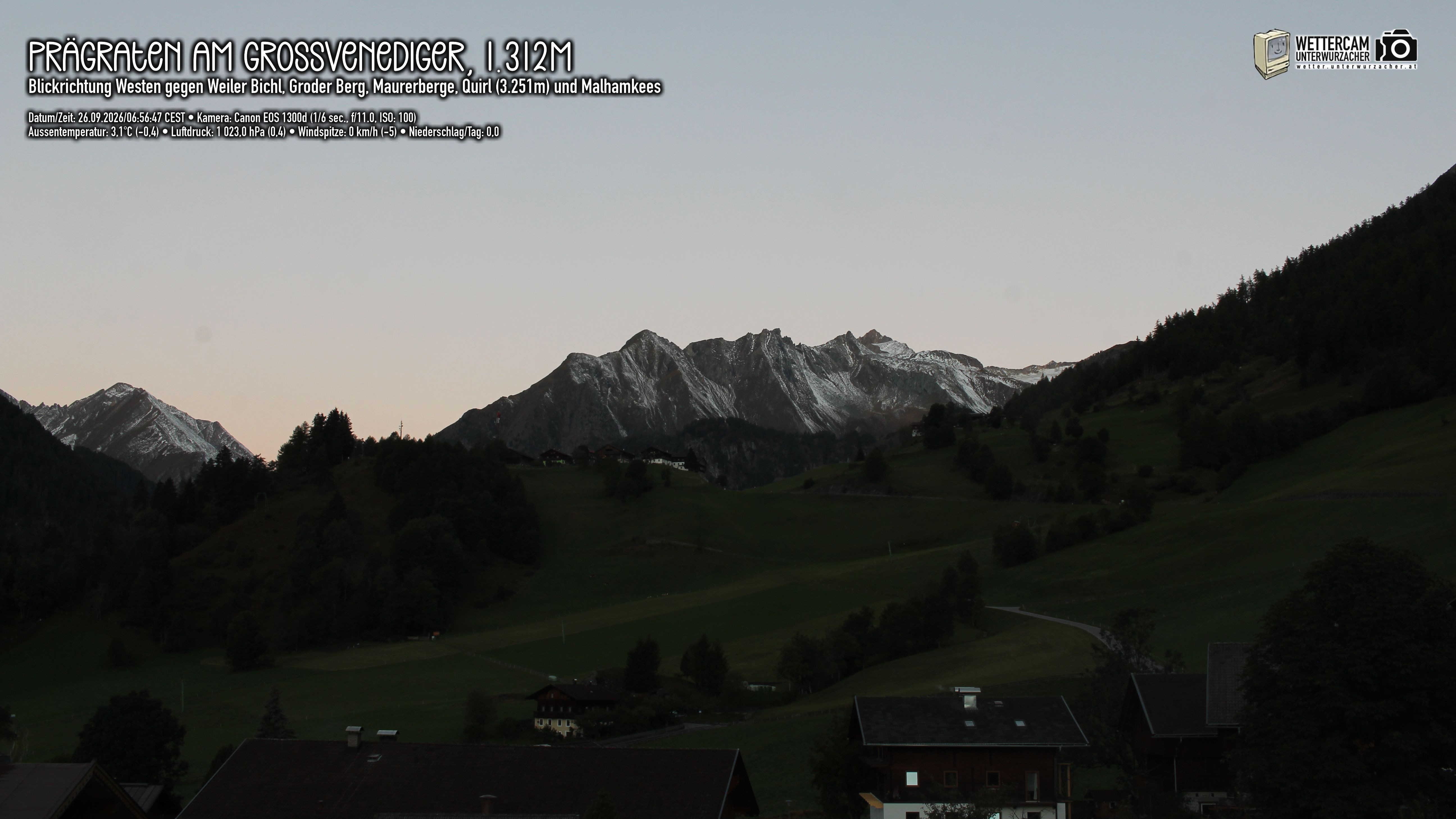 Archiv Foto Webcam Prägraten am Großvenediger - Dorf Bichl und Maurer Berge