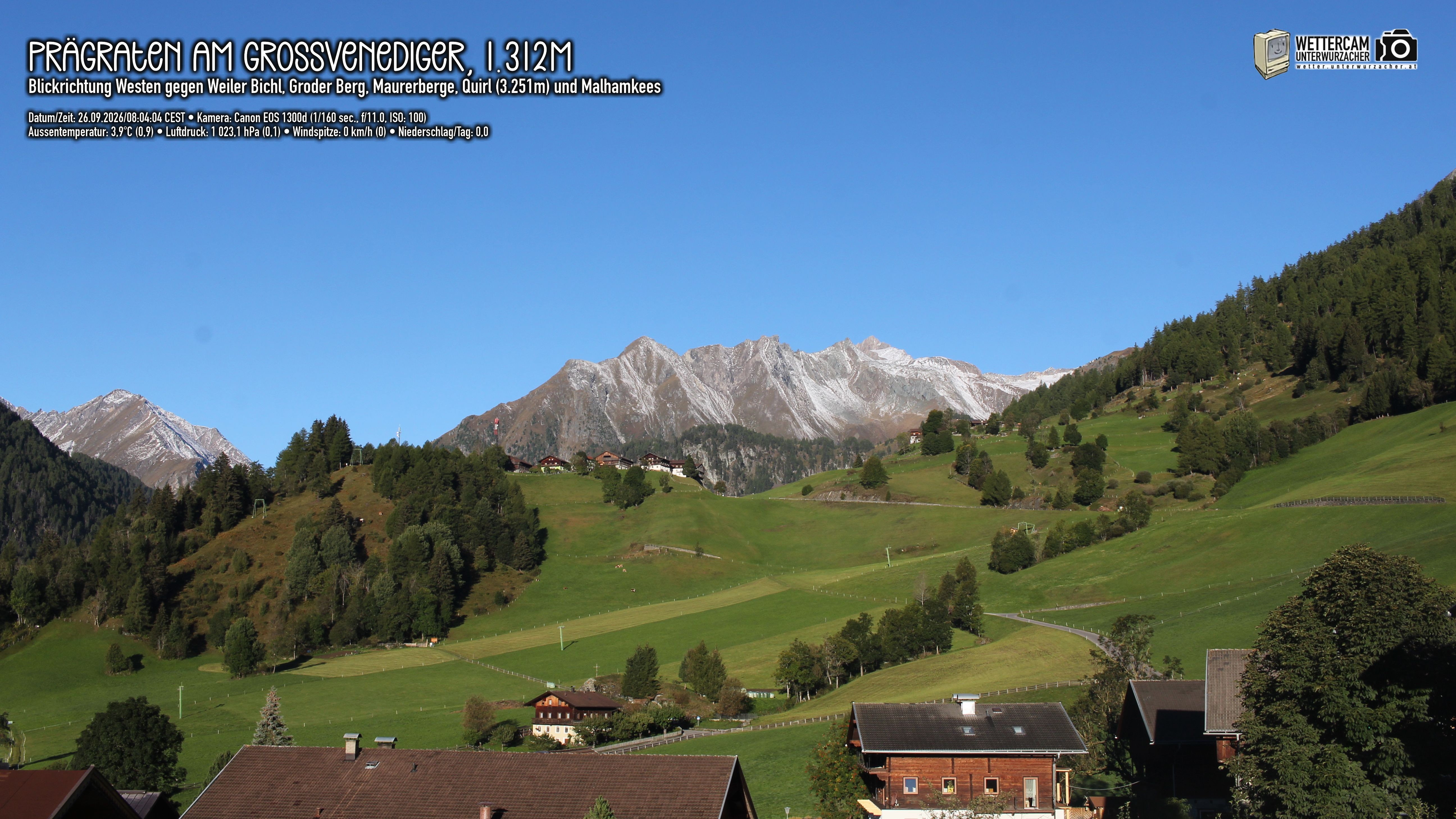 Archiv Foto Webcam Prägraten am Großvenediger - Dorf Bichl und Maurer Berge
