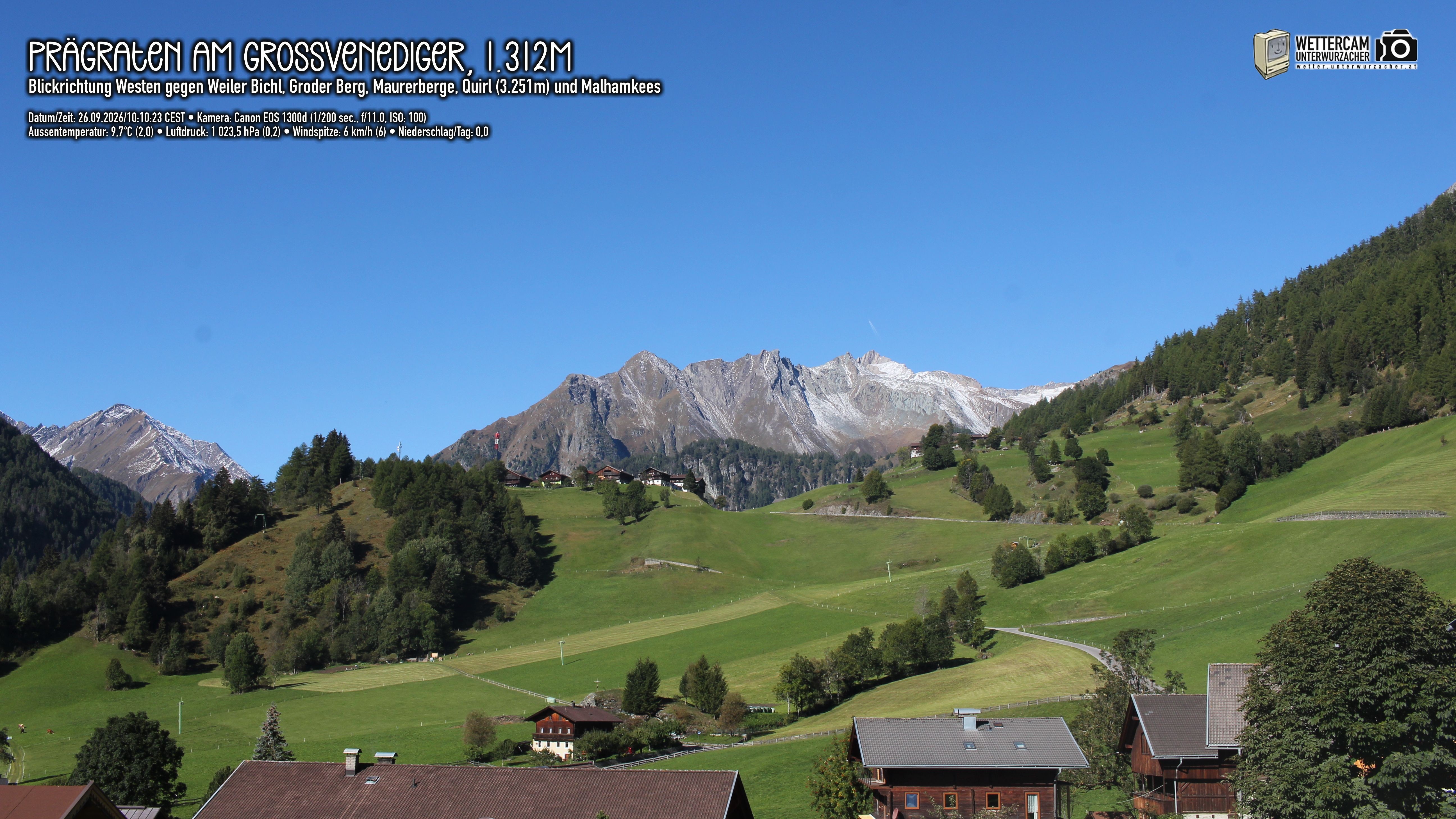 Archiv Foto Webcam Prägraten am Großvenediger - Dorf Bichl und Maurer Berge