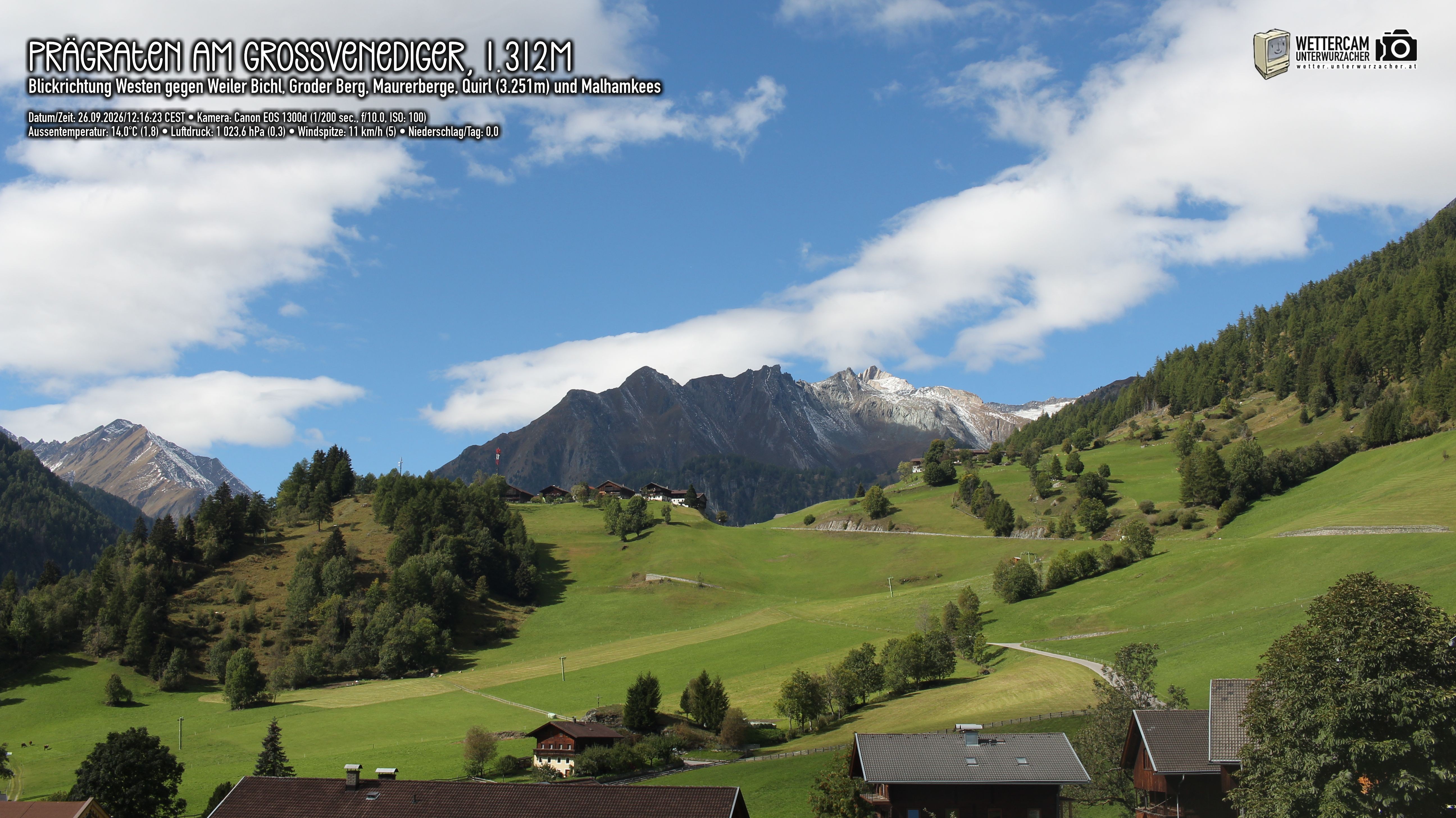Archiv Foto Webcam Prägraten am Großvenediger - Dorf Bichl und Maurer Berge