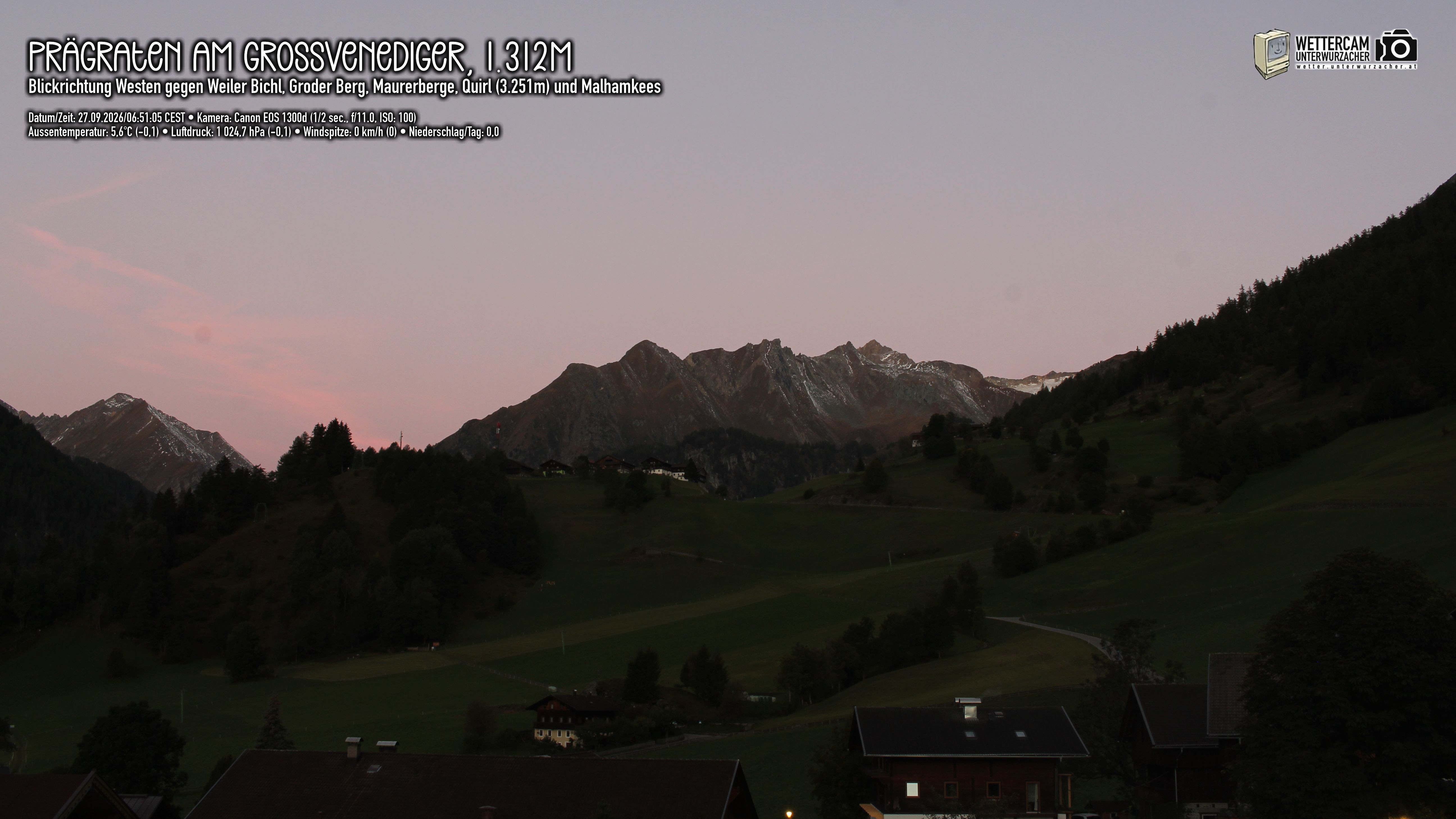 Archiv Foto Webcam Prägraten am Großvenediger - Dorf Bichl und Maurer Berge