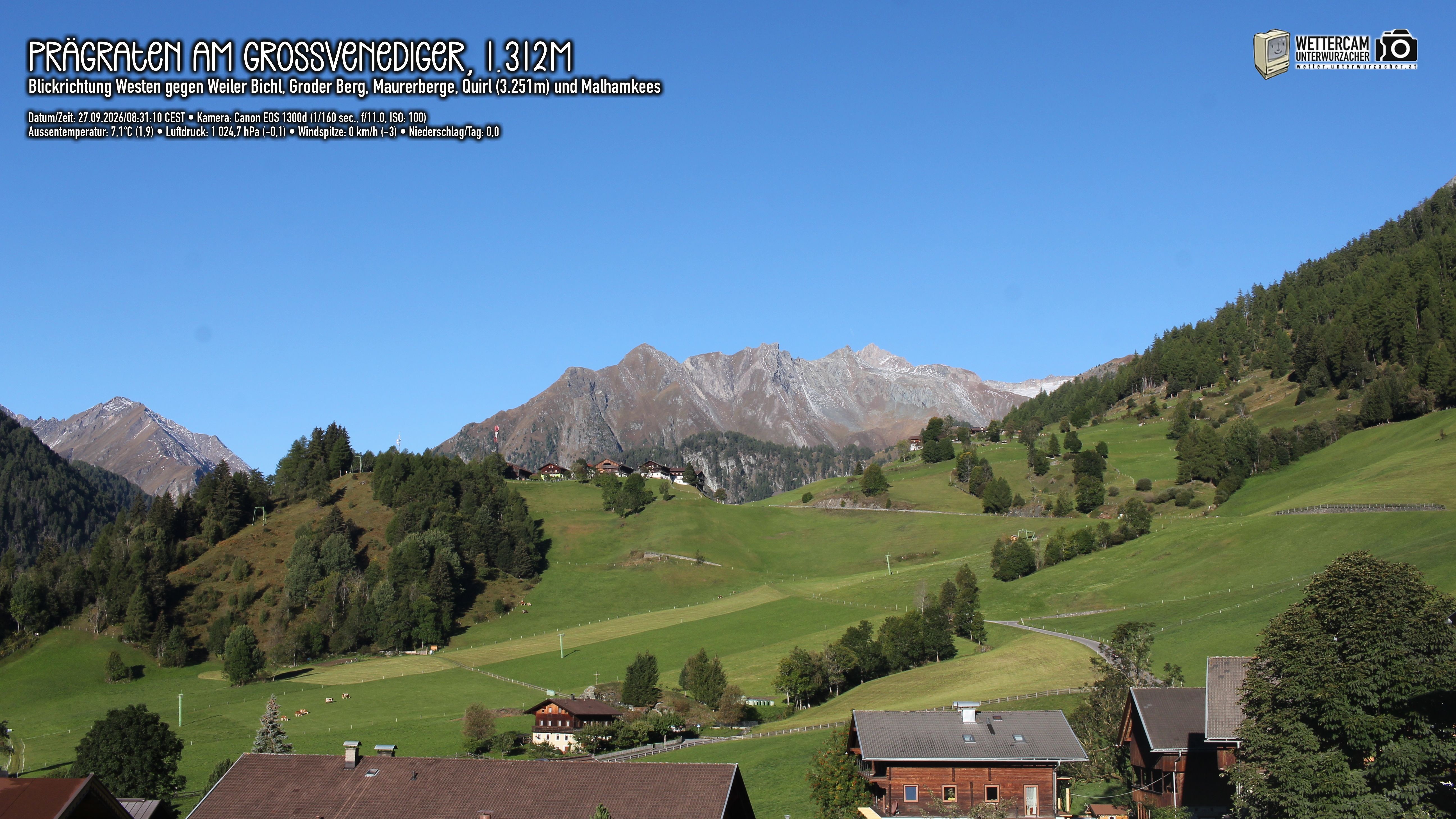 Archiv Foto Webcam Prägraten am Großvenediger - Dorf Bichl und Maurer Berge