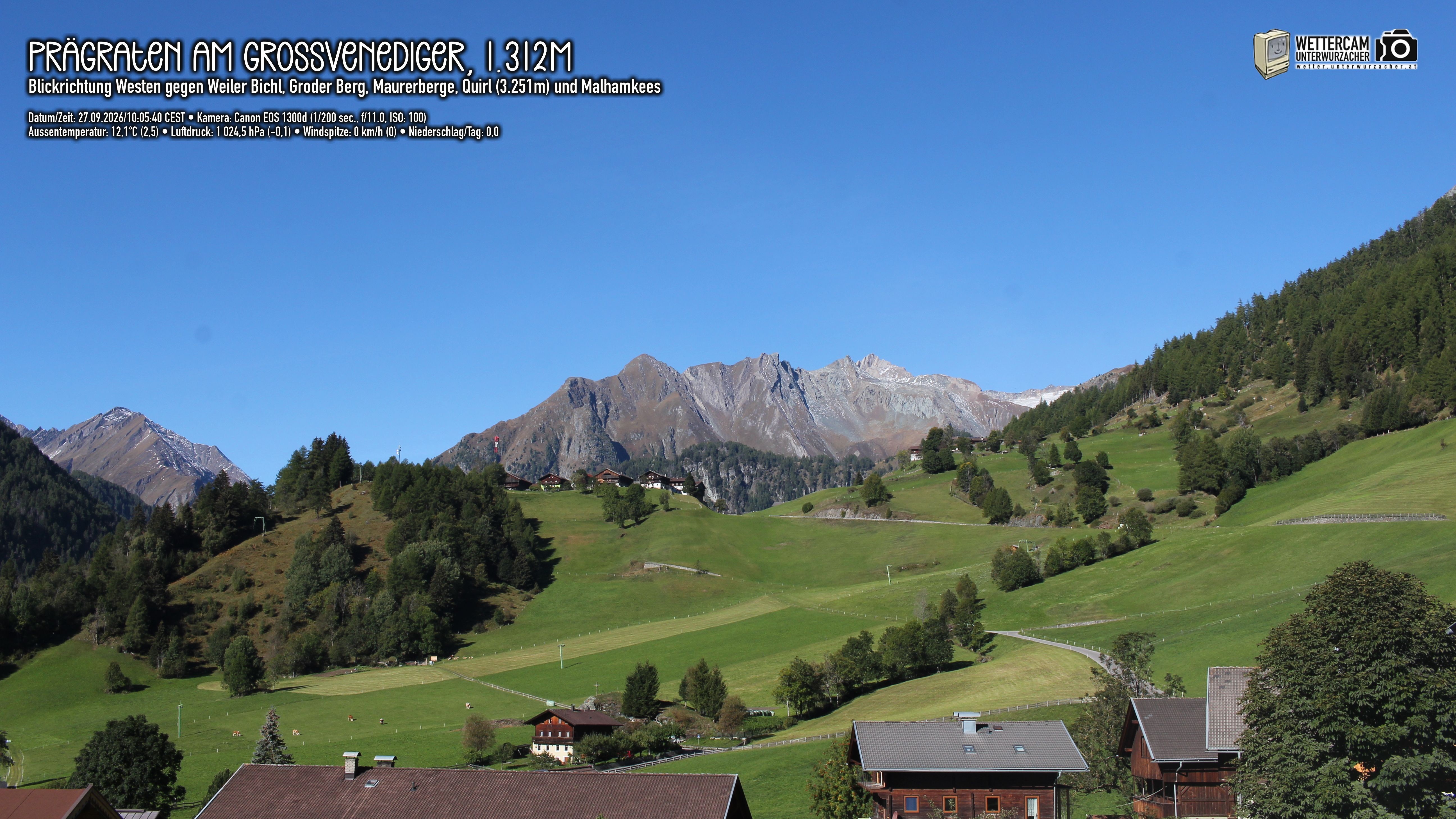 Archiv Foto Webcam Prägraten am Großvenediger - Dorf Bichl und Maurer Berge