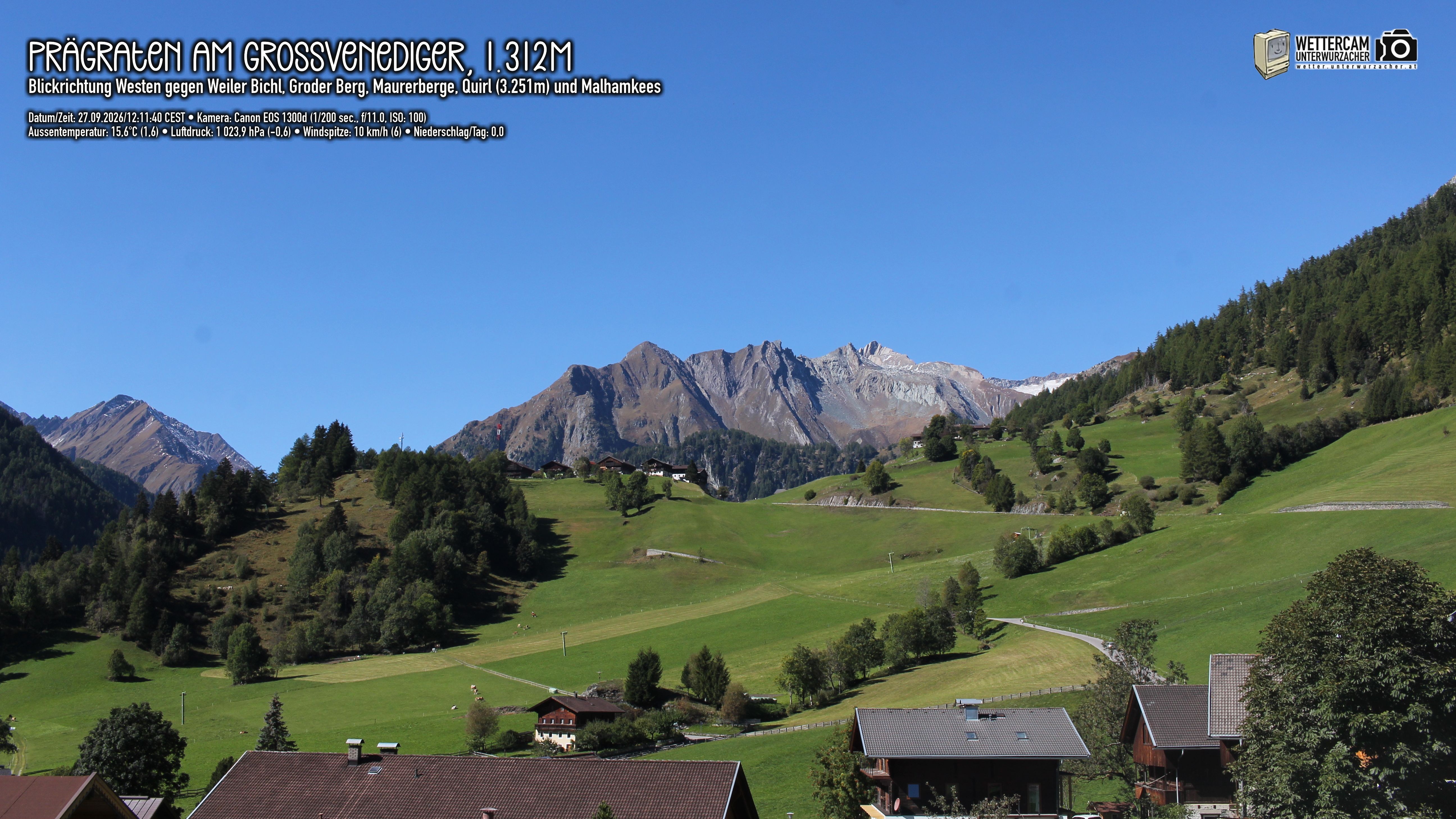 Archiv Foto Webcam Prägraten am Großvenediger - Dorf Bichl und Maurer Berge