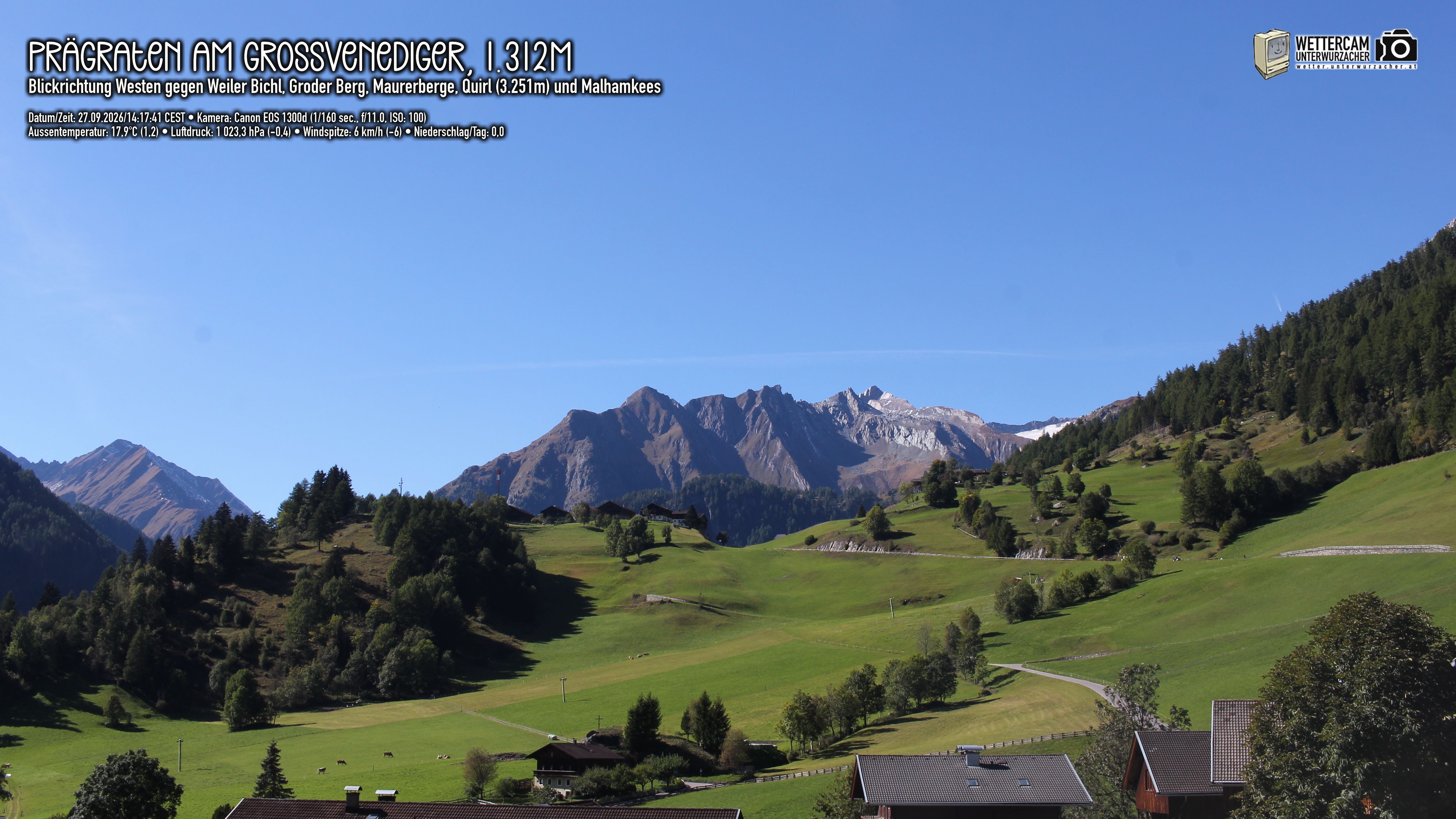 Archiv Foto Webcam Prägraten am Großvenediger - Dorf Bichl und Maurer Berge