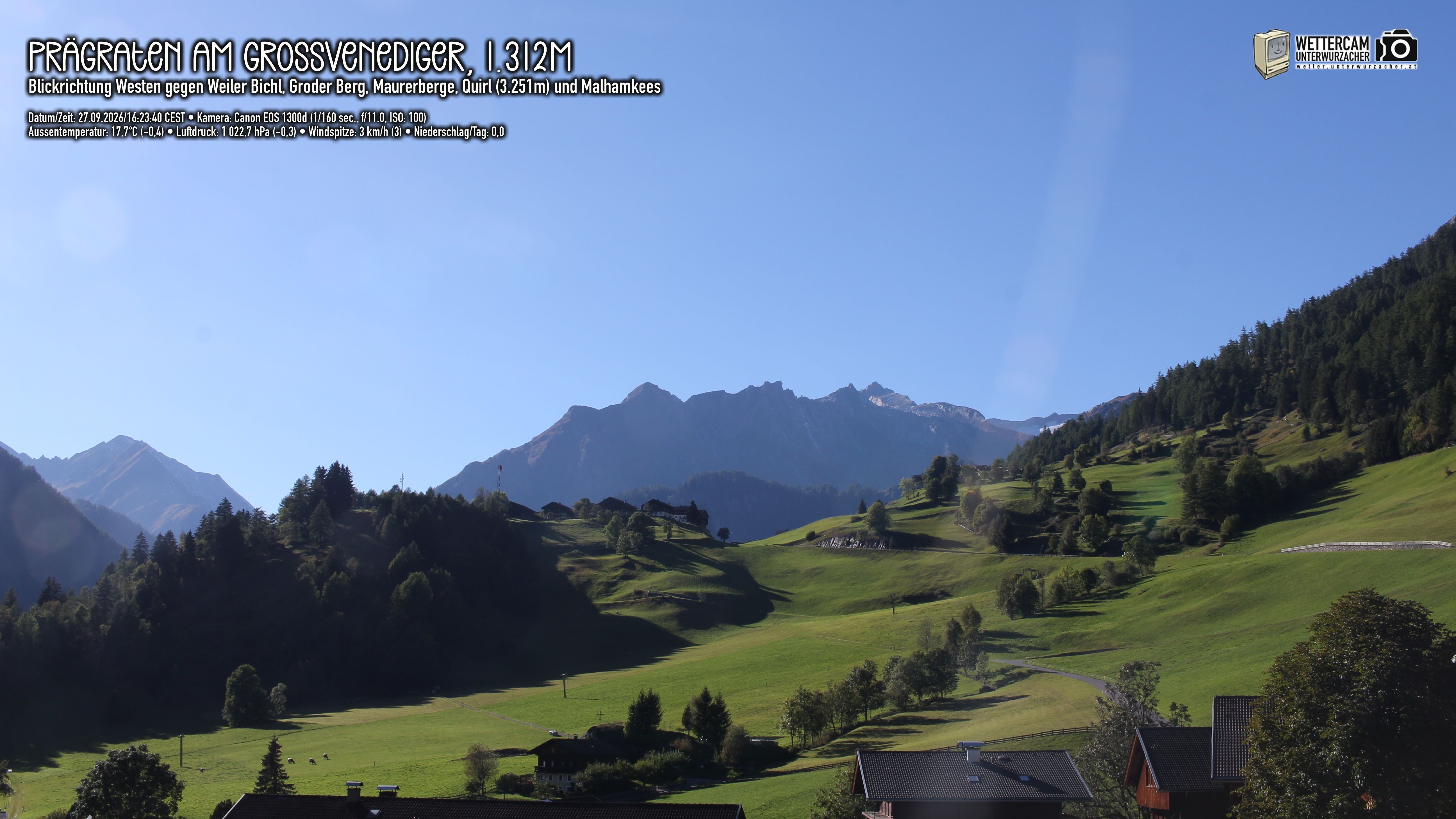 Archiv Foto Webcam Prägraten am Großvenediger - Dorf Bichl und Maurer Berge